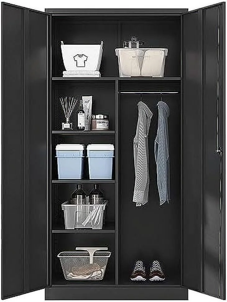 NTTBOBOEC Metal  Cabinet with Lock - 72" Garage  Cabinet with 2 Locking Doors and 4 Adjustable Shelves  Gray White Steel Lockable File Cabinet for Office Home Garage