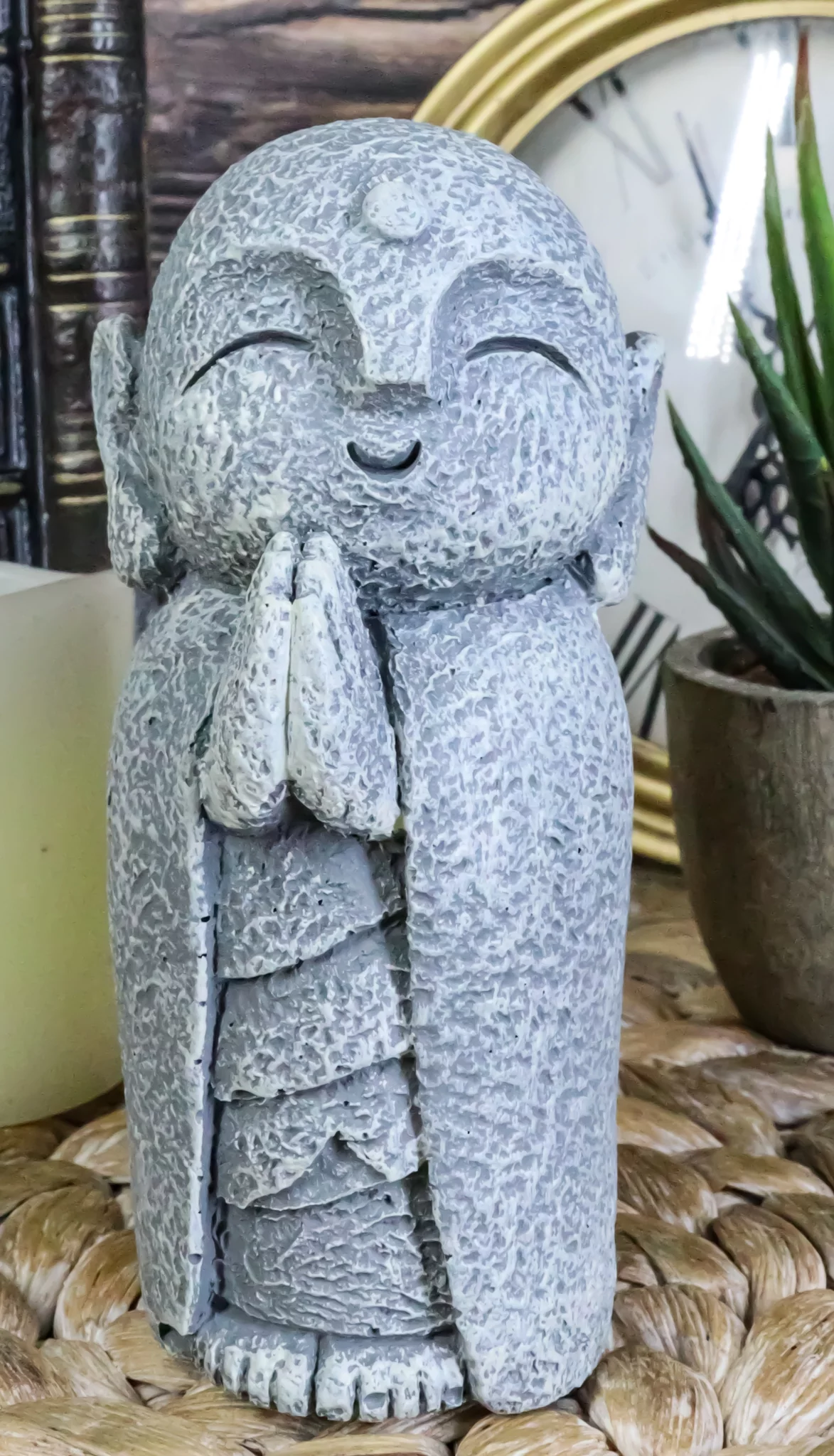 Japanese Buddha Happy Jizo Monk With Hands Clasped In Prayer Mini Statue 4.5
