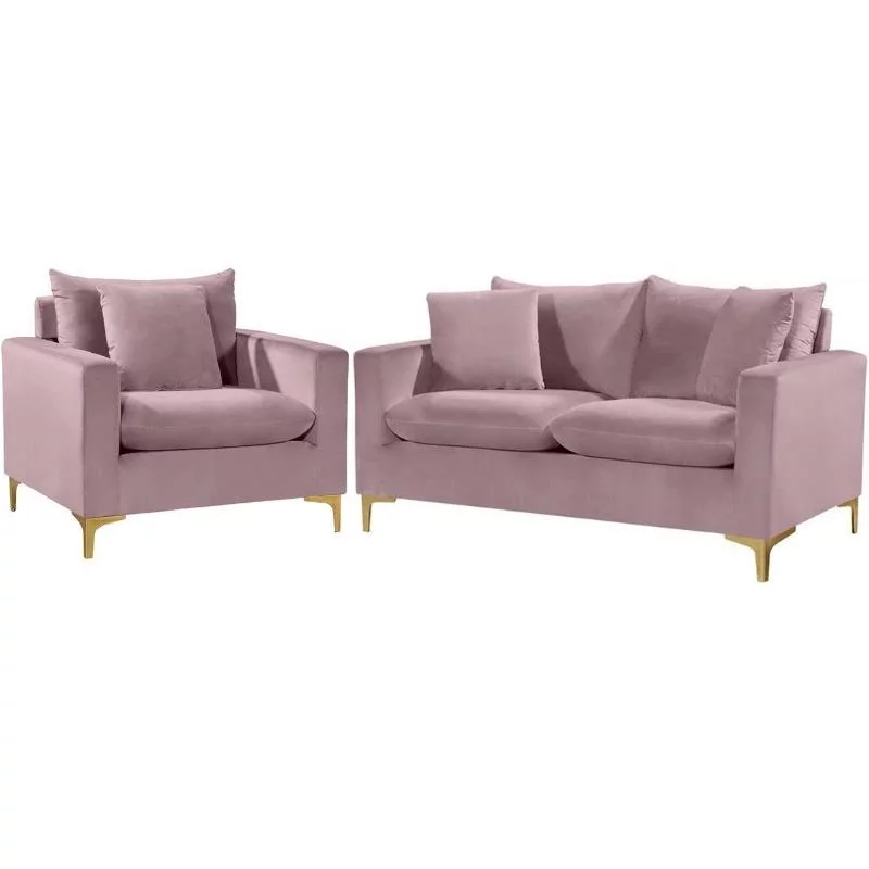 Home Square 2-Piece Furniture Set with Velvet Accent Chair and Loveseat in Pink