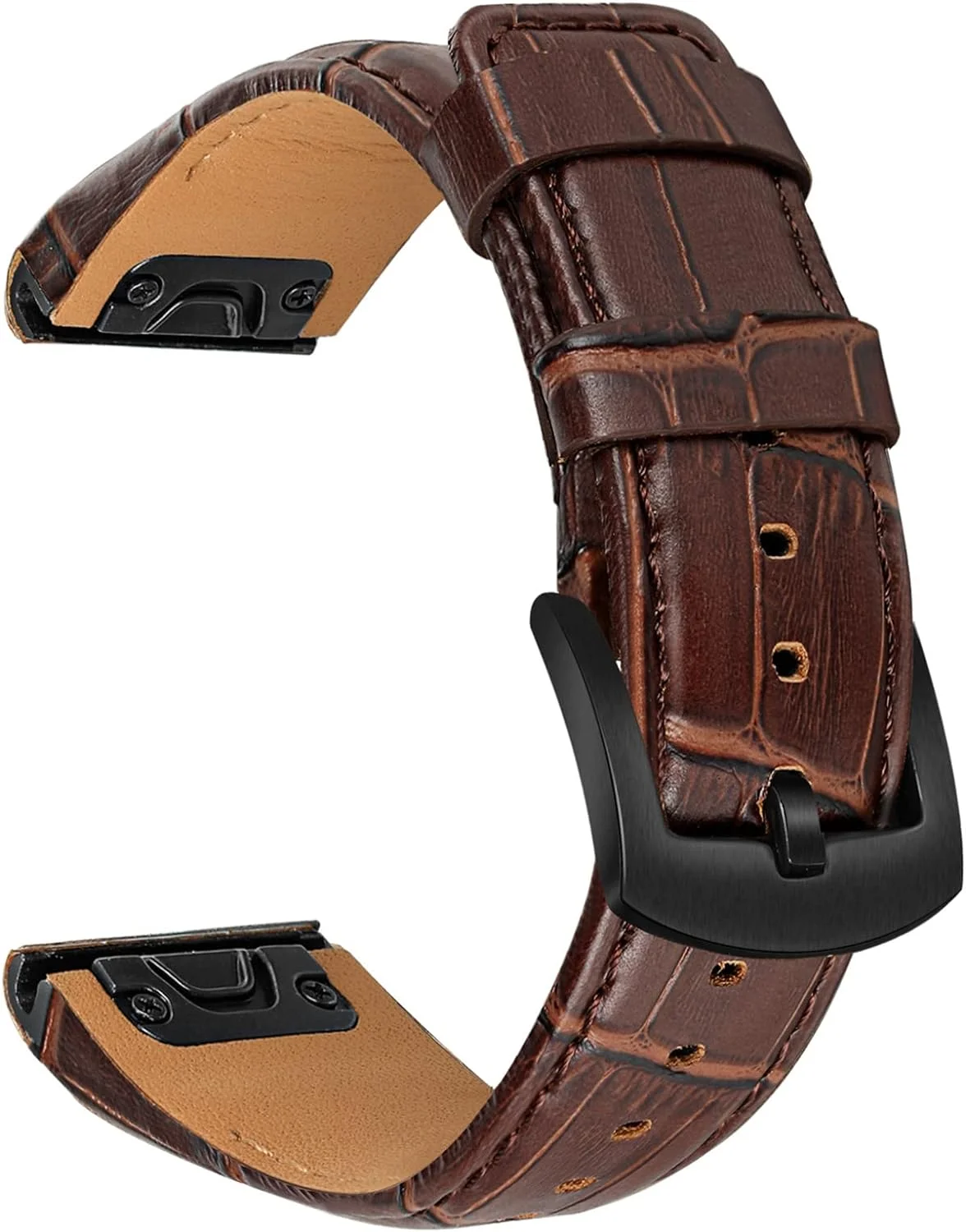 Watch for Fenix 7 Pro Solar / 6 Pro / 5 Plus, 22mm Watch Croco Grain Leather Strap for Garmin