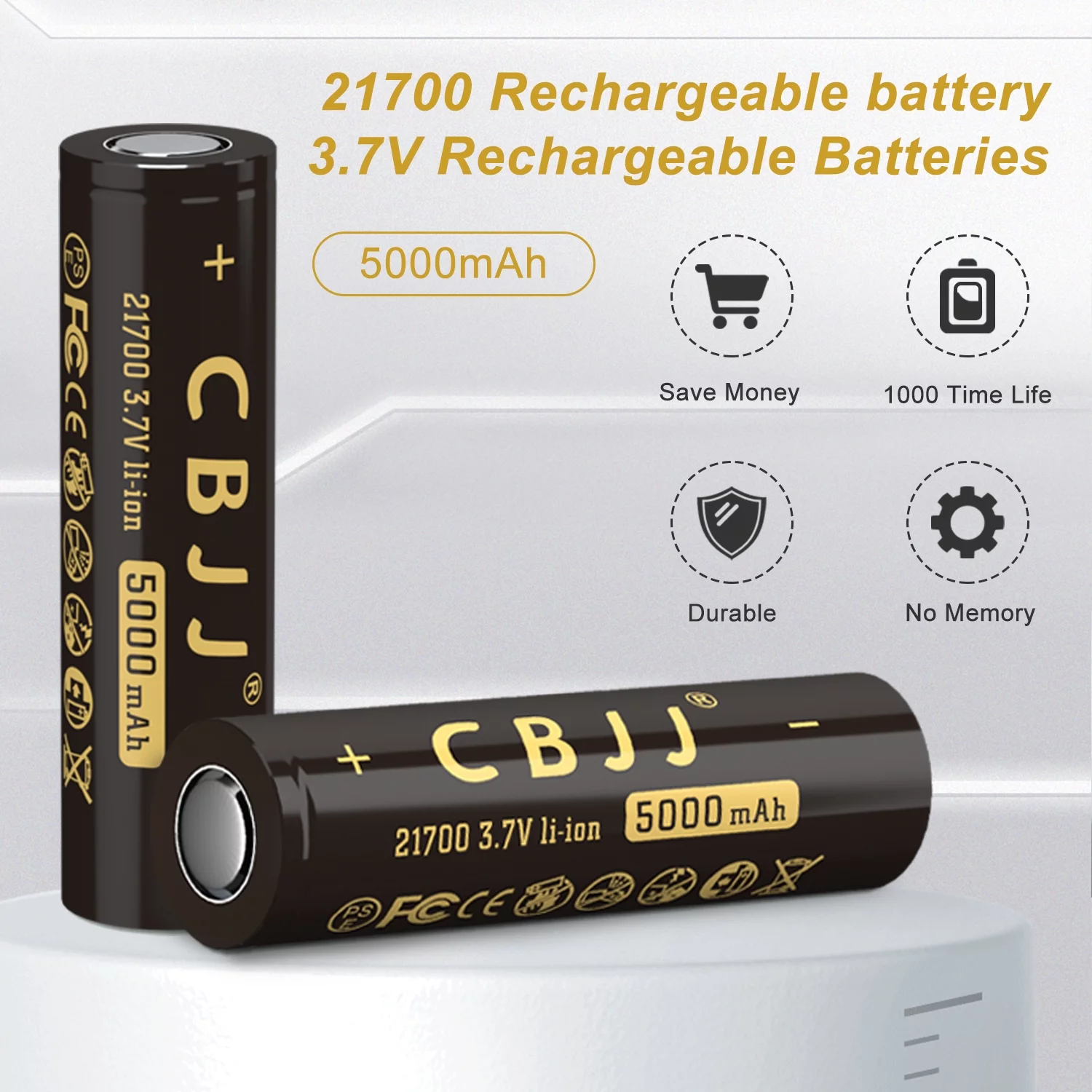 CBJJ 21700 Rechargeable Batteries, 3.7V 5000mAh Flat Top Battery for Flashlights