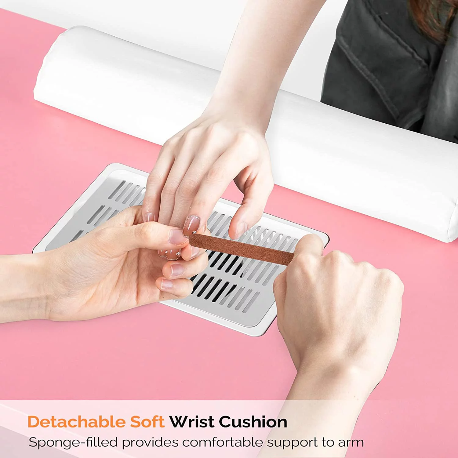 OmySalon Manicure Table Nail Desk for Nail Tech w/Electric Dust Collector & Wrist Rest, Beauty Salon Nail Supplies Decor Station Acetone Resistant w/Lockable Wheels, Cabinet, Drawer