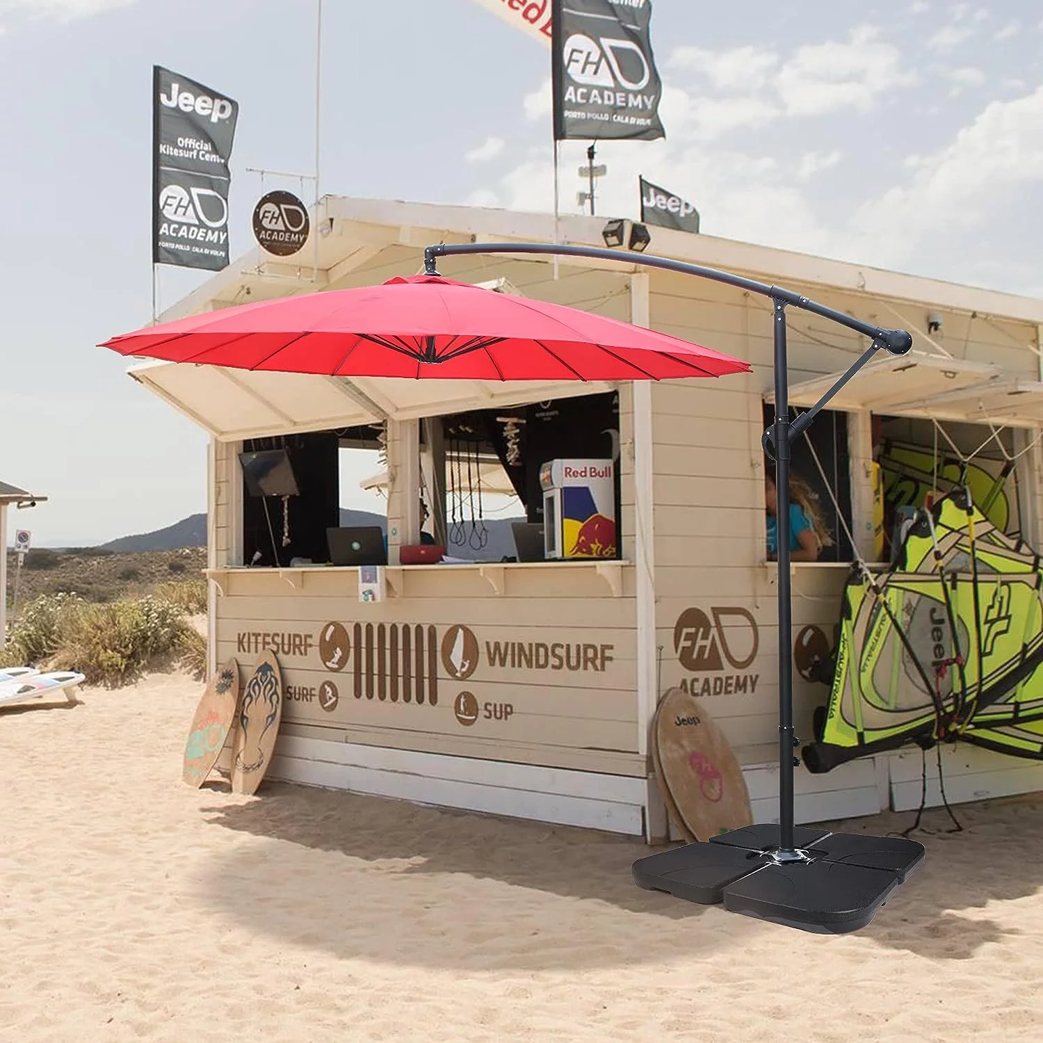 4-Piece 176Lbs Heavy-Duty Cantilever Umbrella Base Patio Umbrella Stand Square Offset Umbrella Base Plate Water&Sand Filled for Cantilever Patio Umbrella Banyan Umbrellas & Sycamore Umbrellas