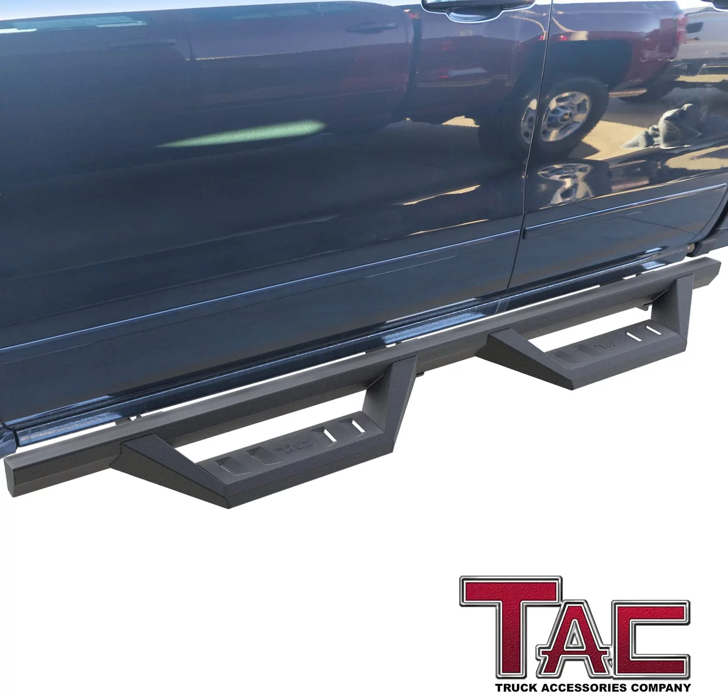 TAC Sidewinder Running Boards Fit 2007-2018 Chevy Silverado/GMC Sierra 1500|2007-2019 2500/3500 Extended Double Cab 4” Drop Side Steps Nerf Bars Rock Slider Pickup Truck Fine Texture Black