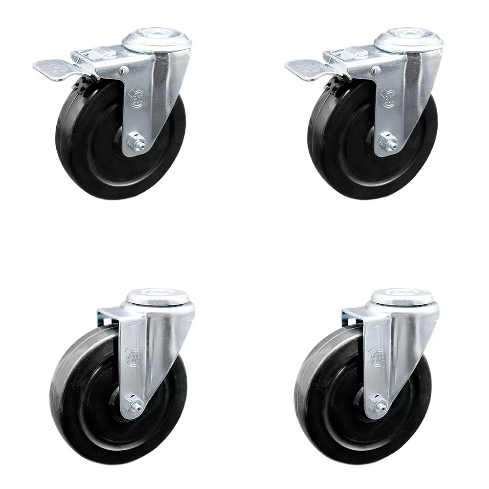 Hard Rubber Swivel Bolt Hole Caster Set of 4 w/5