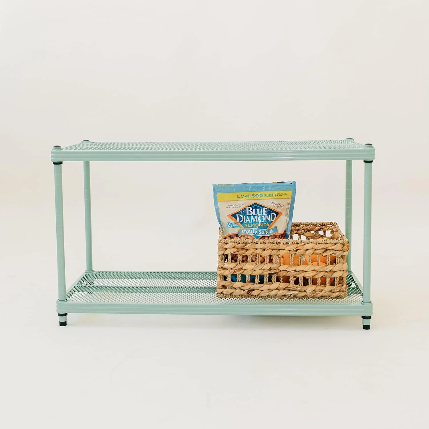 MeshWorks 2 Tier Full Size Metal Storage Shelving Unit for Kitchen, Office, and Garage Organization, 31 x 13 x 17.5 Inches, Sage Green