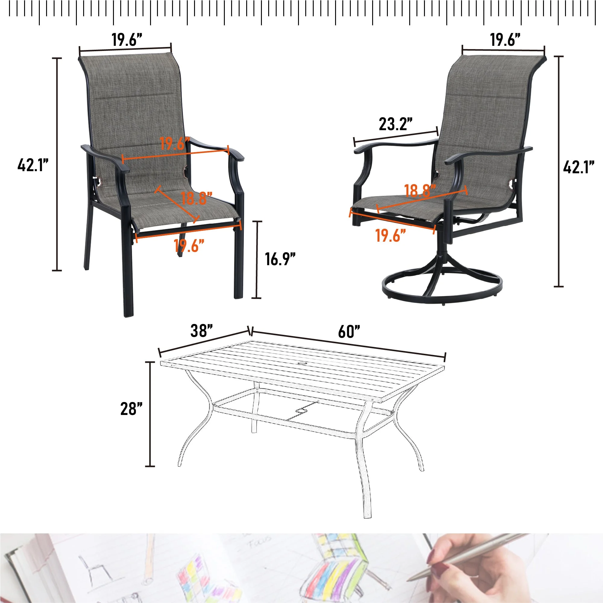 Sophia & William 7 Pieces Outdoor Patio Dining Set Textilene Chairs and Metal Table