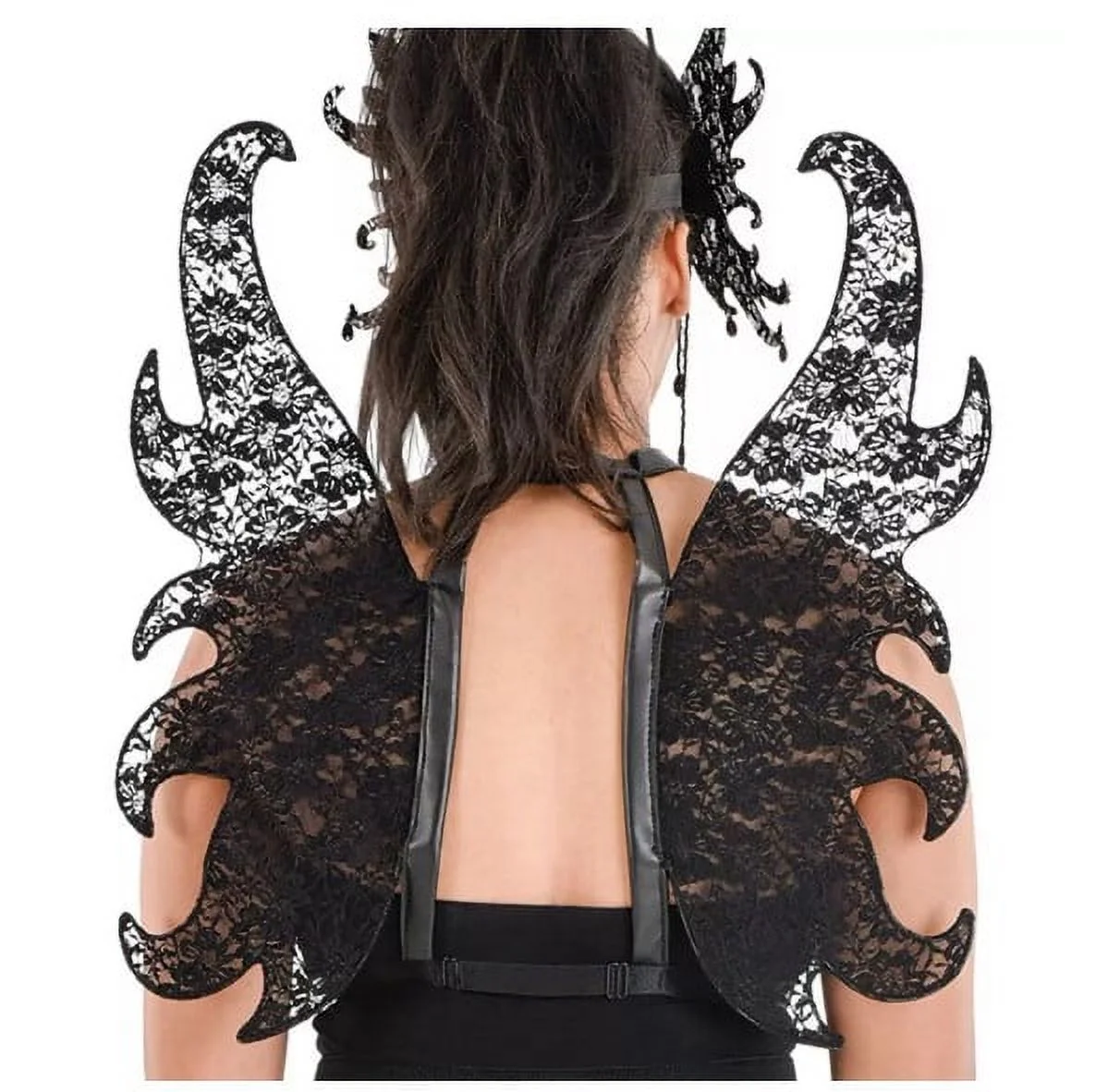 Fairy Pixie Wings with Harness - Black Lace - Goth - Costume Accessory - Adult
