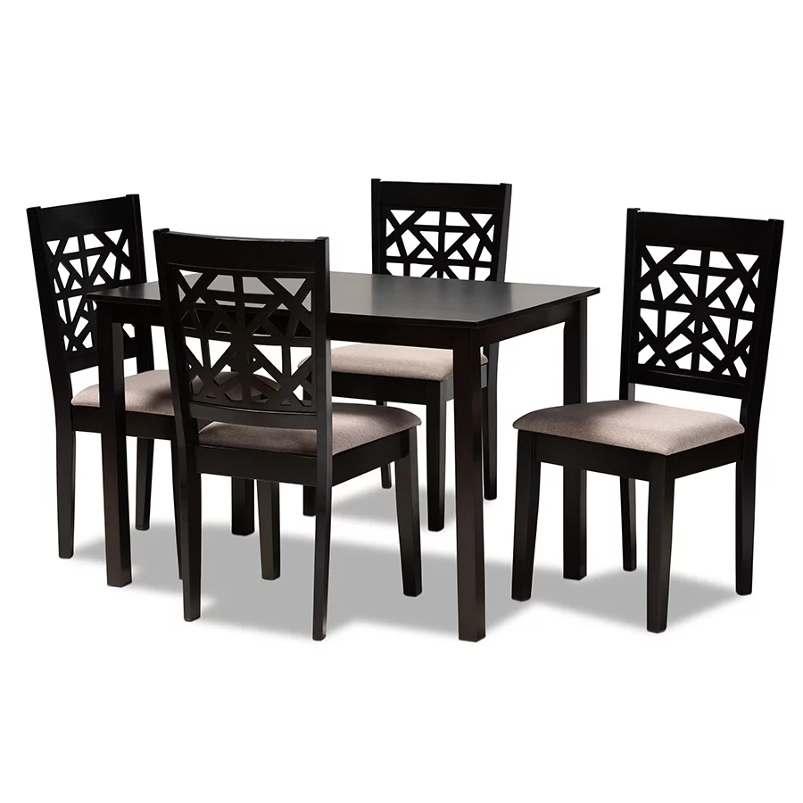 Baxton Studio Jackson Modern and Contemporary Sand Fabric Upholstered and Espresso Brown Finished Wood 5-Piece Dining