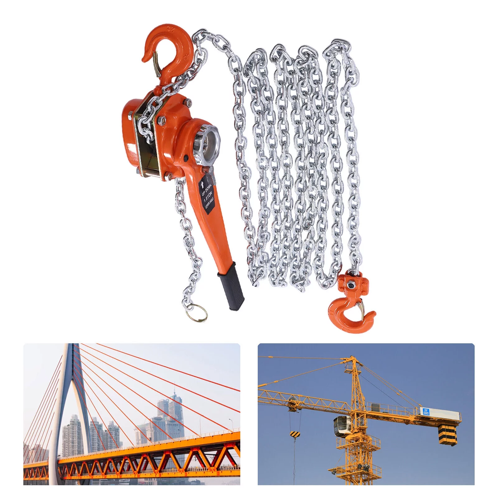 1T Manual Lever Block Chain Hoist Ratchet Winch Rigging Crane Come Along Puller