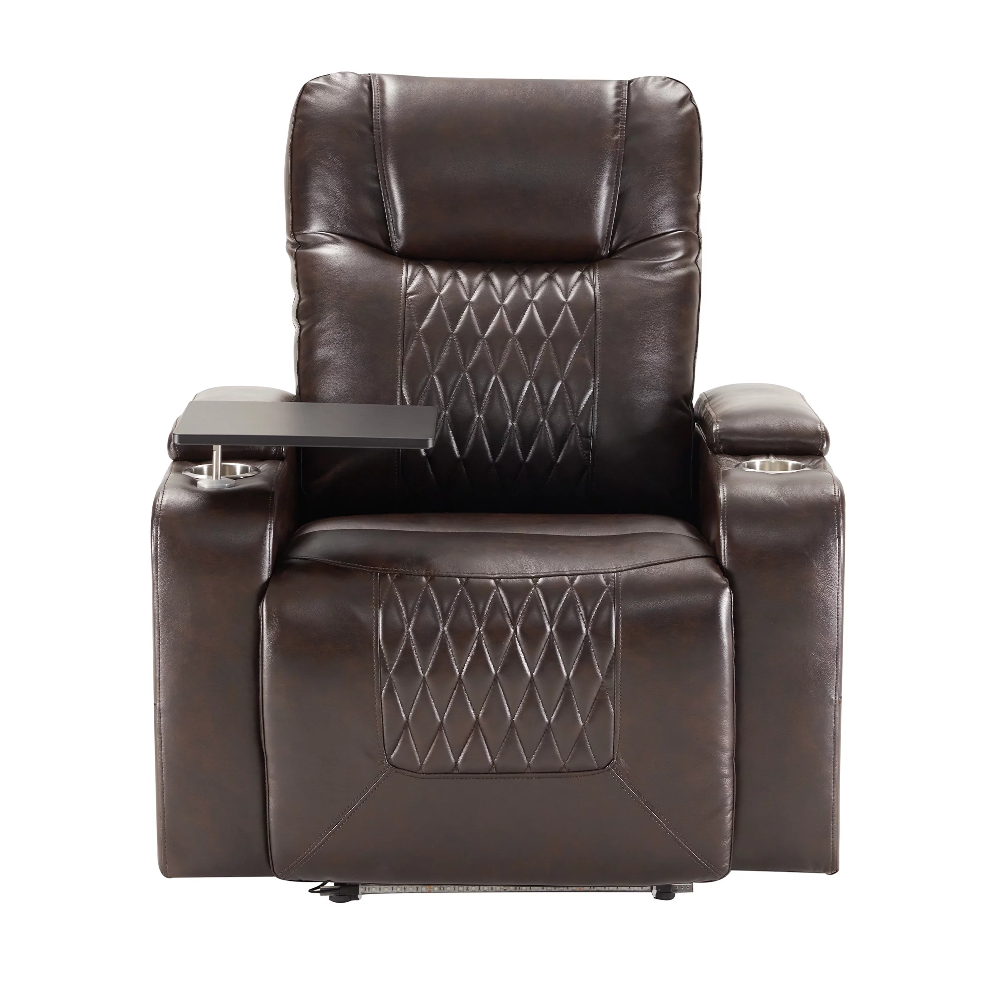 Power Motion Recliner with USB Charging Port and Hidden Arm Storage 2 Convenient Cup Holders Design and 360° Swivel Tray Table,Brown（旧PP198292AAD）