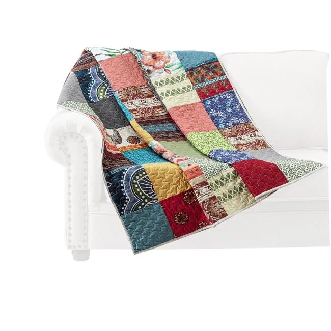 Benjara  1 x 60 x 50 in. Lily Quilted Patchwork Throw Blanket with Cotton Strips, Multi Color