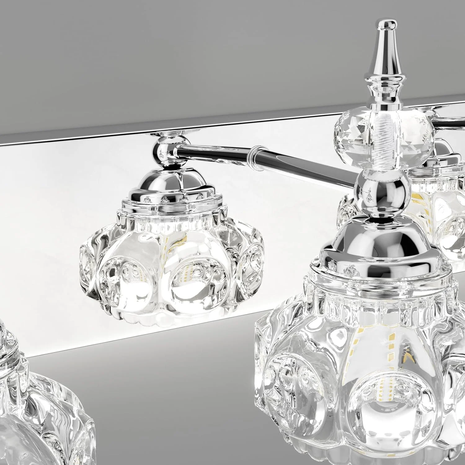 KUANGHENG Modern Bathroom Vanity Lighting Fixtures 3-Lights Industrial Stainless Steel Chrome Finish with Crystal Glass Vanity Lights Farmhouse Bath Lighting(Exclude Bulb)