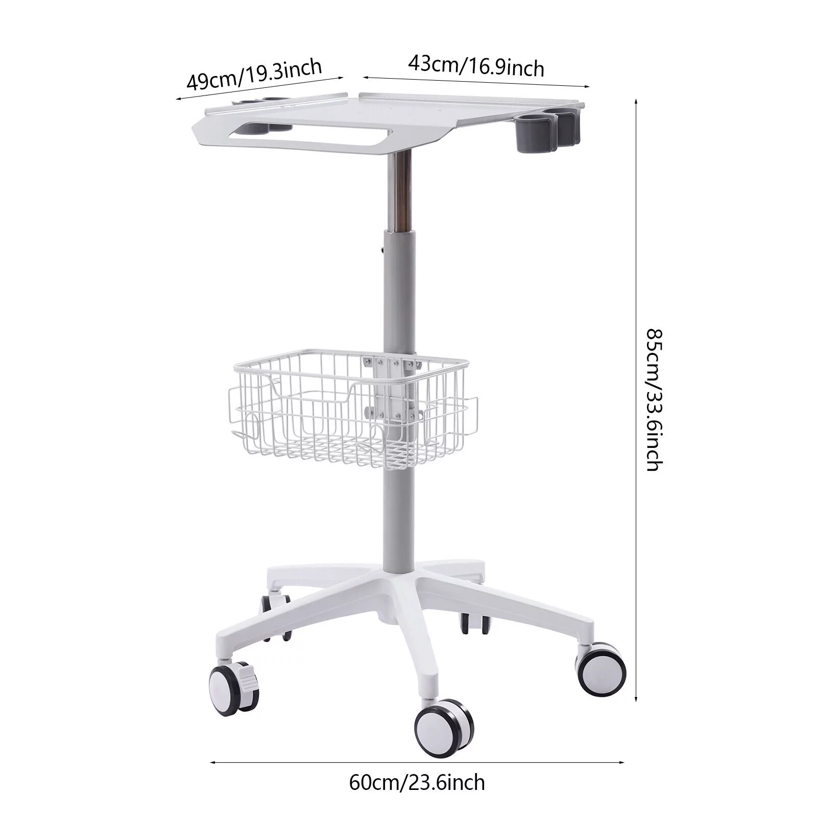 Medical Mobile Trolley Cart Height Adjustable Medical Rolling Cart with Wheels Desktop Lab Cart Beauty Salon Cart- White