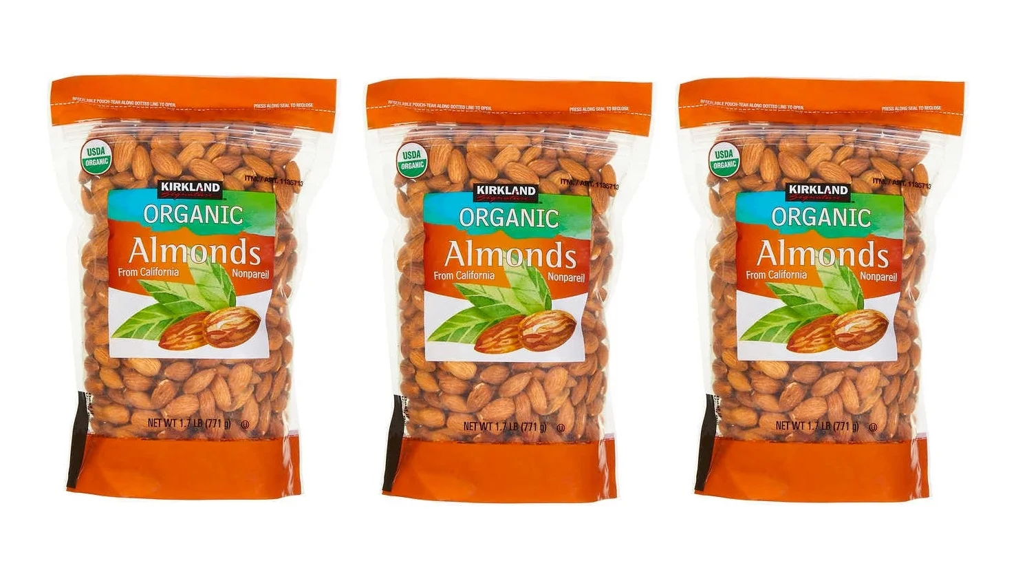 Kirkland Signature Organic Almonds, 1.7 lbs 3PK