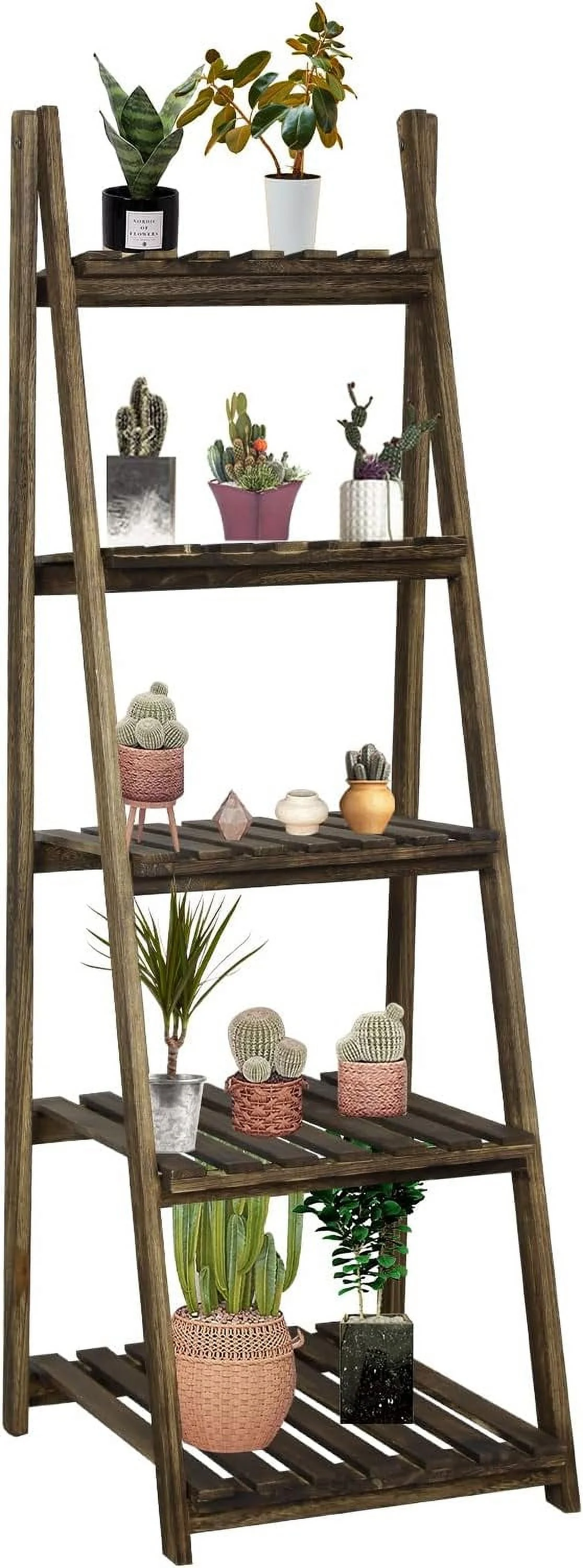 HYHBIBOOM Ladder   5-Tier Wooden Plant Shelves  Rustic Flower Display Rack  Freestanding  Rack  Indoor Flowerpot Stand Ladder Bookshelf  Room  Office  Bedroom  Balcony (Brown)