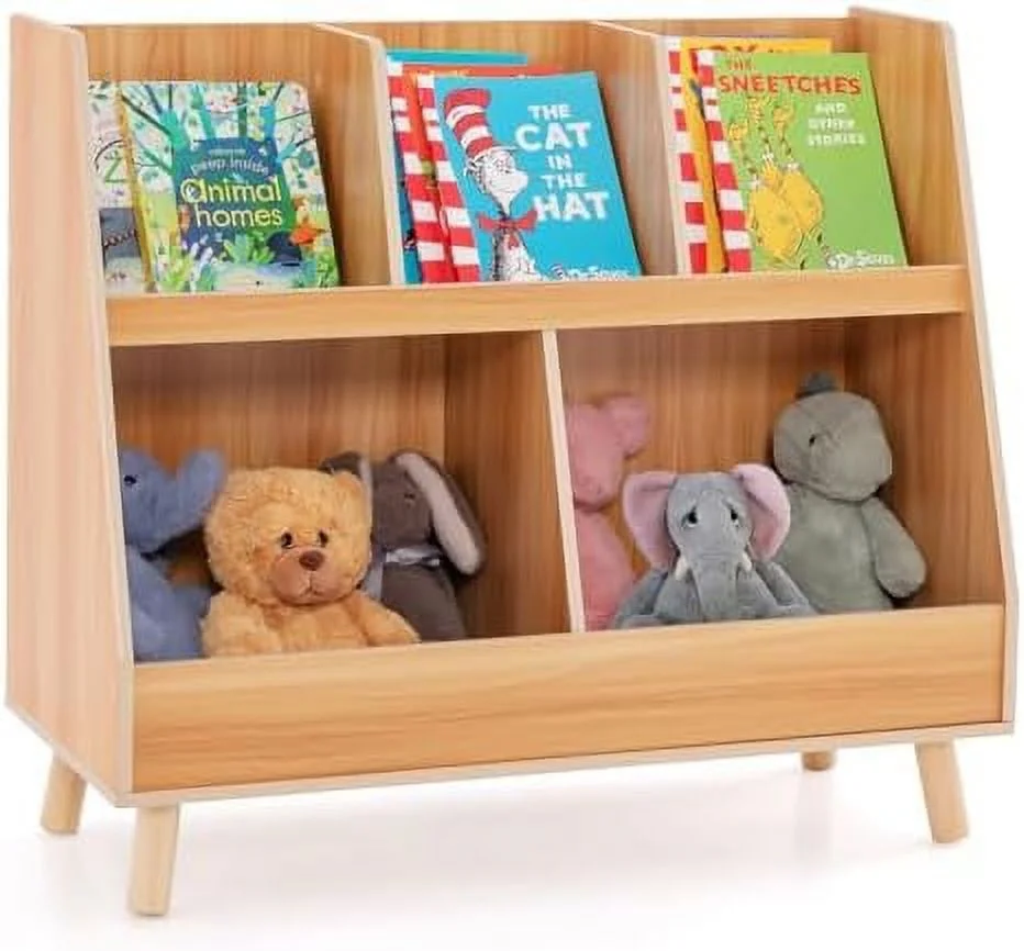 MQLIFEBOOM Toy Organizers and  with Bookshelf  5 Cubbies Wooden Toy Cabinet and Montessori Bookcase with Solid Legs  Freestanding Display Toy  for  Room  Playroom  Bedroom  Nursery