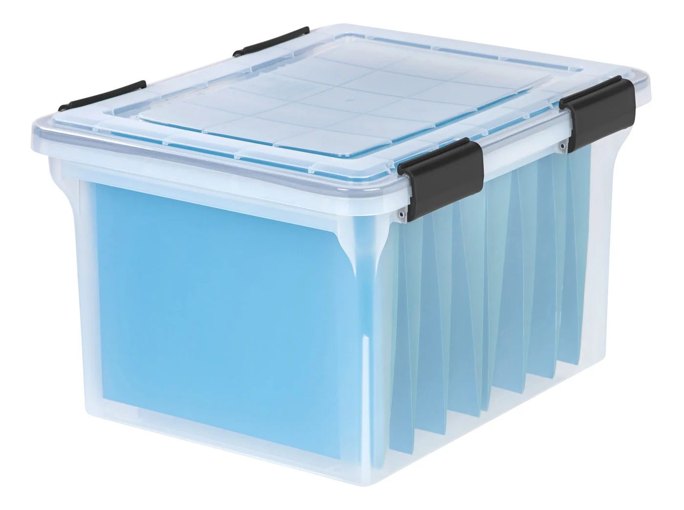 IRIS USA File Box WeatherPro File Organizer Plastic File Box for Letter/Legal File, Durable Lid and Seal w/ Secure Latching Buckles, Stackable and Nestable, Clear 32 Qt. 1Pack