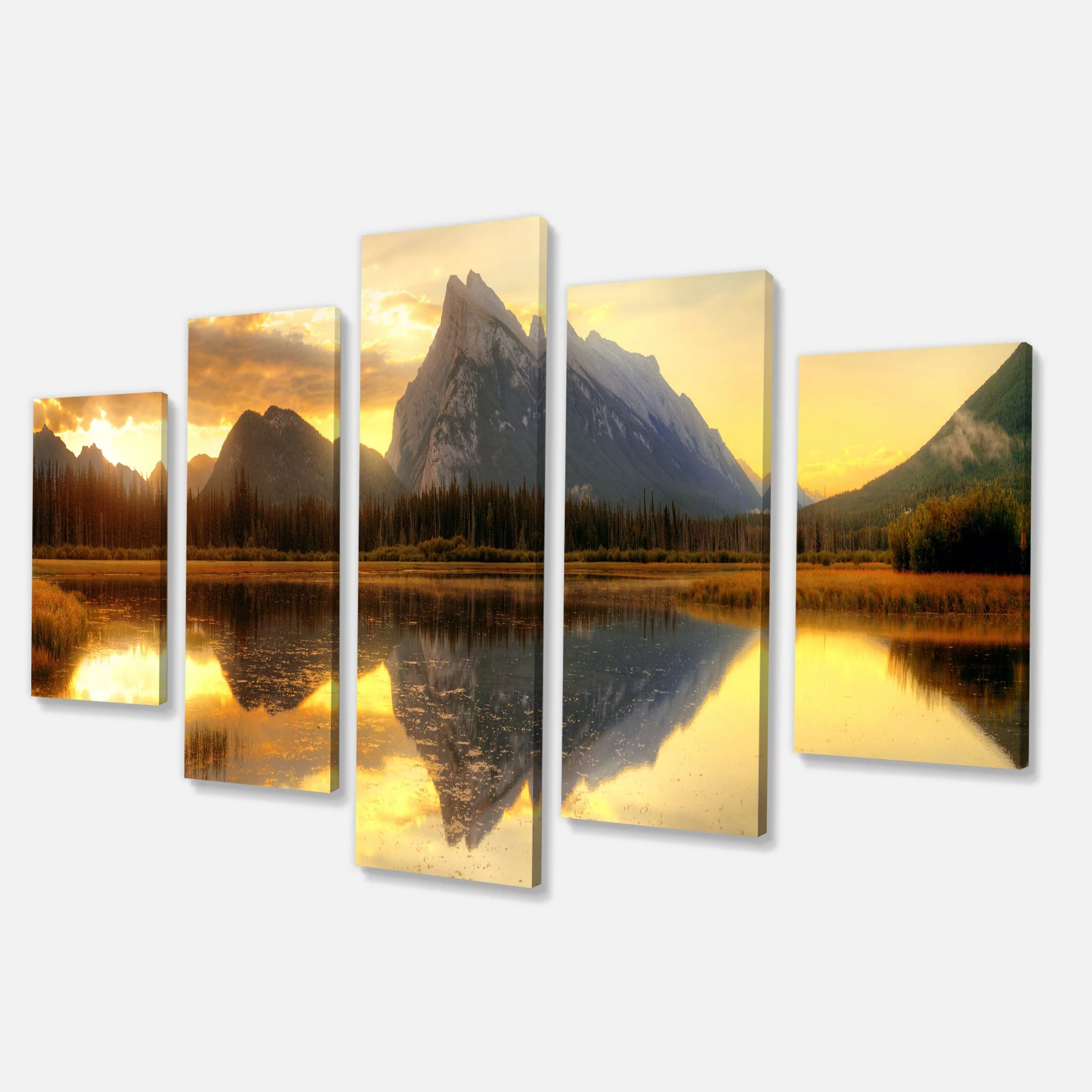 Design Art Vermillion Lake Sunrise in Banff Park 5 Piece Wall Art on Wrapped Canvas Set