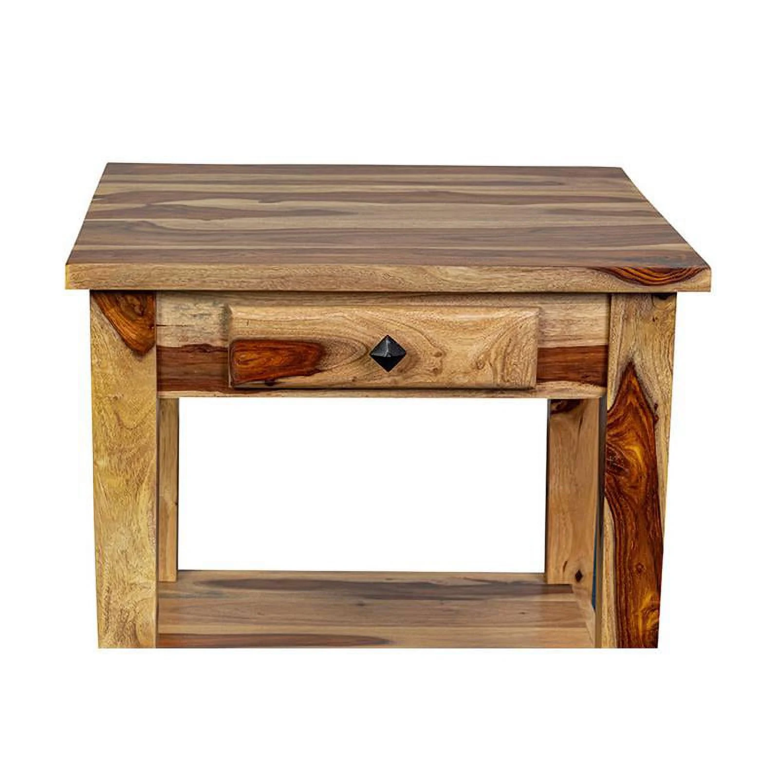 Home Square Solid Wood End Table with Drawer in Natural - Set of 2