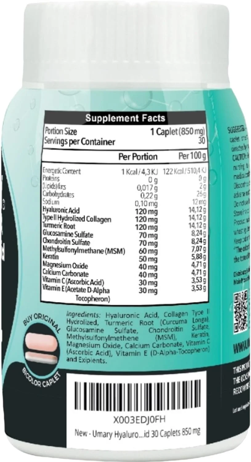 UMARY Hyaluronic Acid - 30 Caplets 850 mg