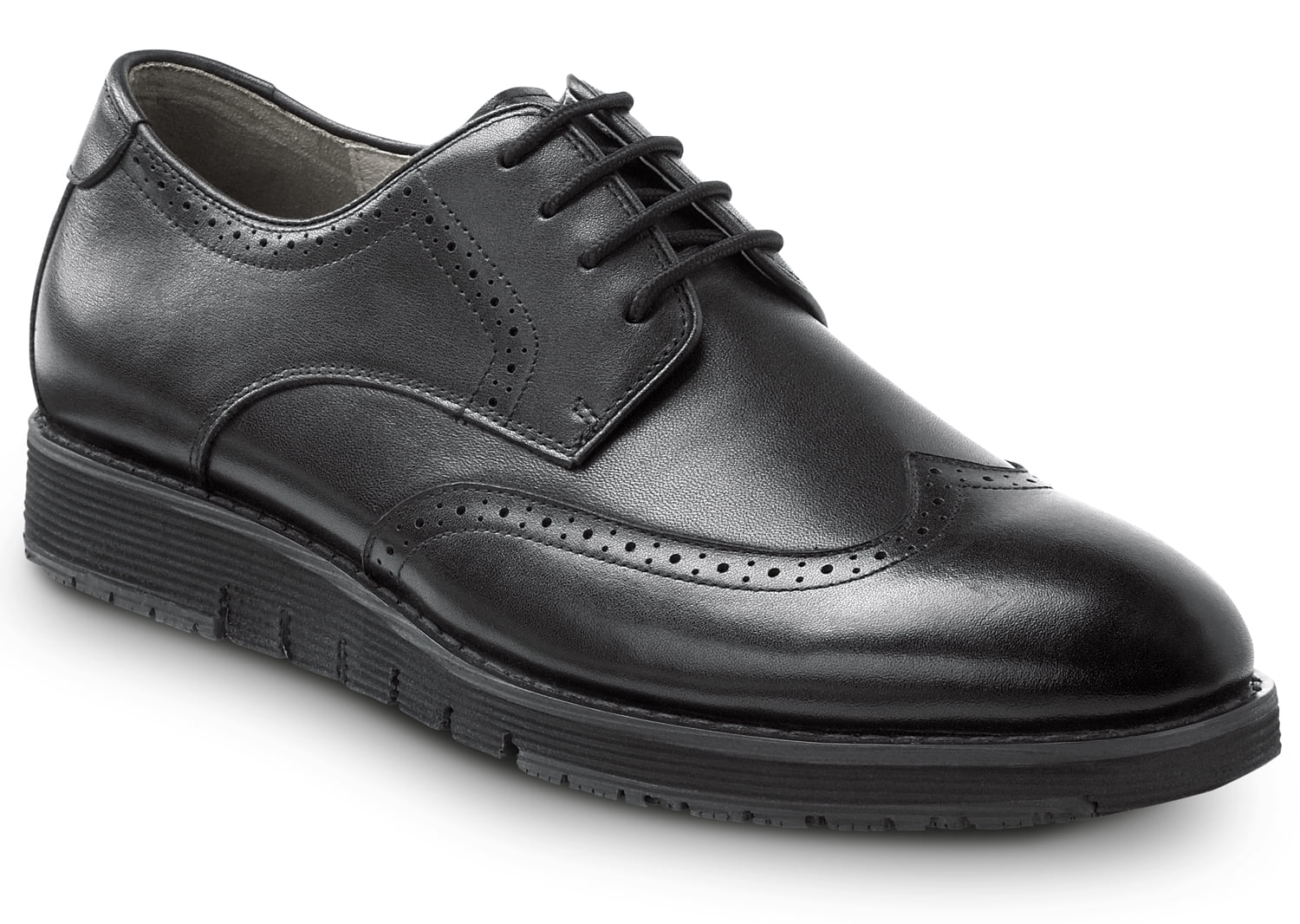 SR Max Durham, Men's, Black, Wingtip Dress Style Soft Toe Slip Resistant Work Shoe. (10.0 M)
