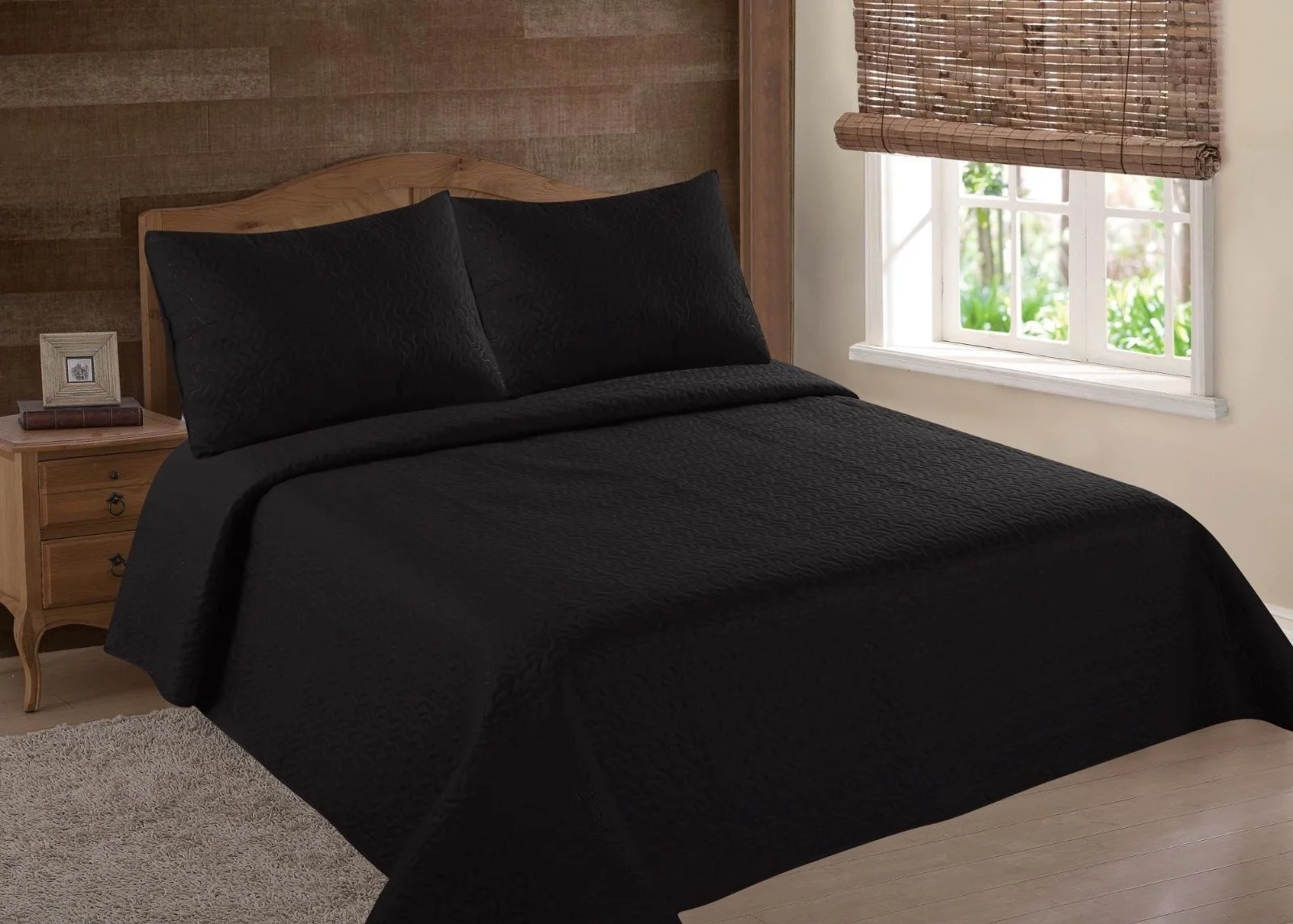 MIDWEST MODREN 1900 COUNT MICROFIBER SOFT TOUCH LANCASTER BLACK FULL/QUEEN CLOSOUT QUILT BEDDING BEDSPREAD COVERLET PILLOWCASES SET