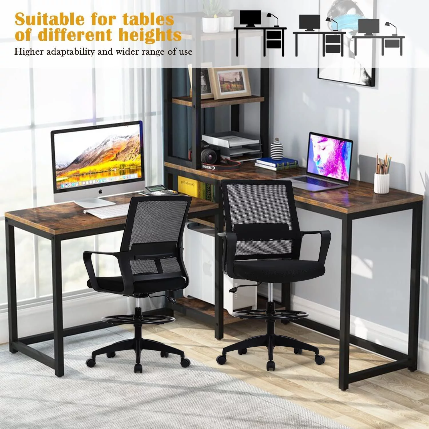Drafting Chair Office Chair Mesh Computer Chair Swivel Task Desk Chair