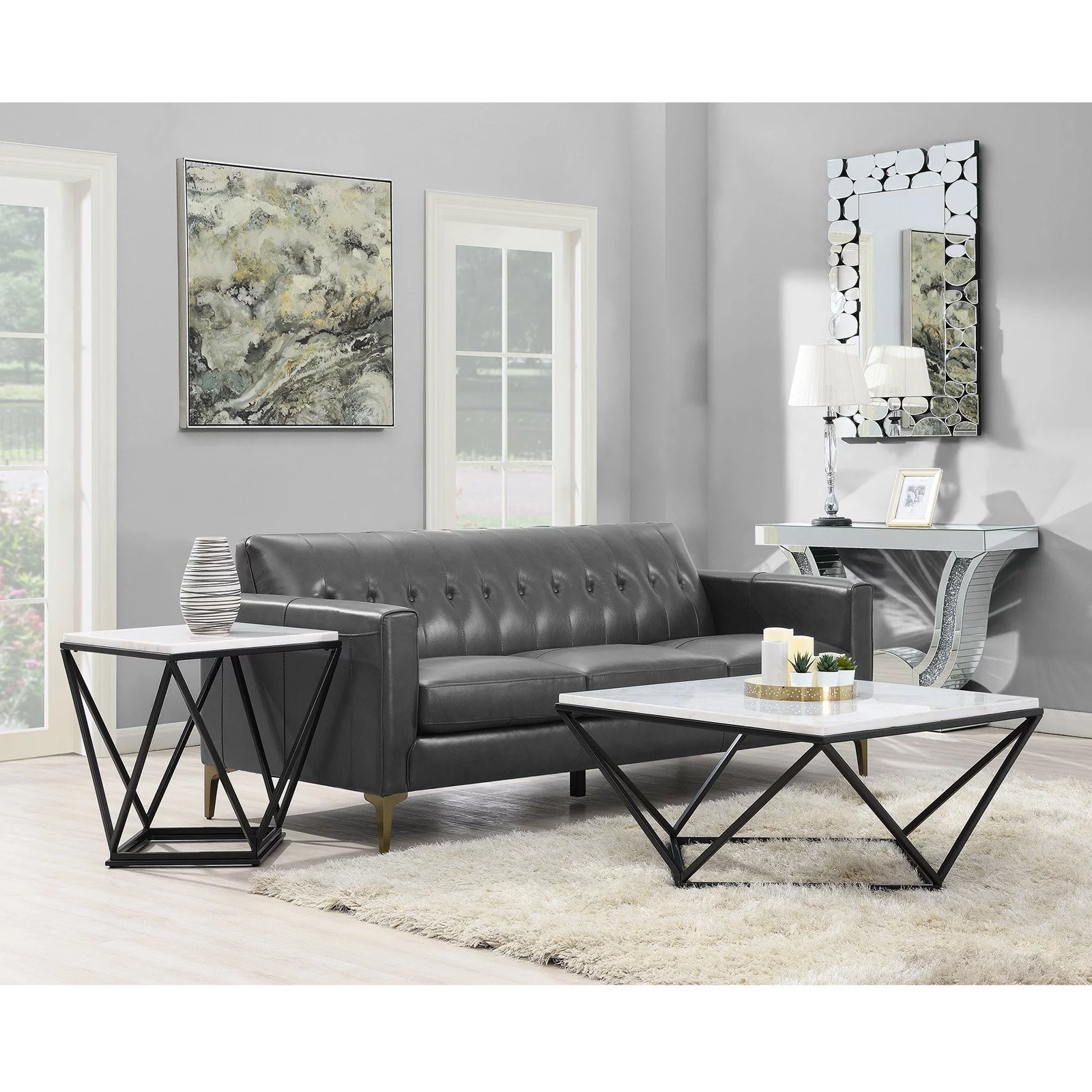 Picket House Furnishings Conner Square Marble Top Coffee Table in White/Black