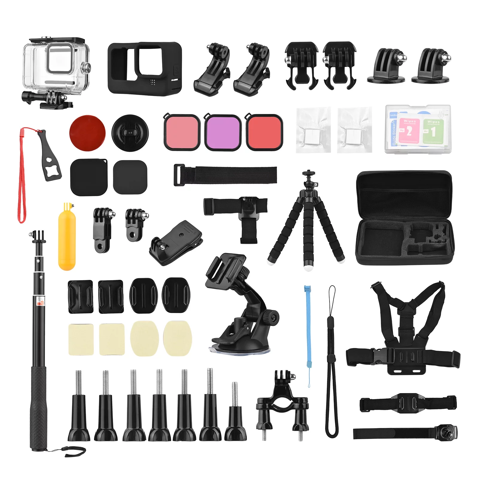 Andoer Action Accessories Kit Sports Accessories Set with Waterproop Housing Silicone Protective Case Selfie Stick Various Mount Bracket and More Replacement for GoPro Hero 109 Black with