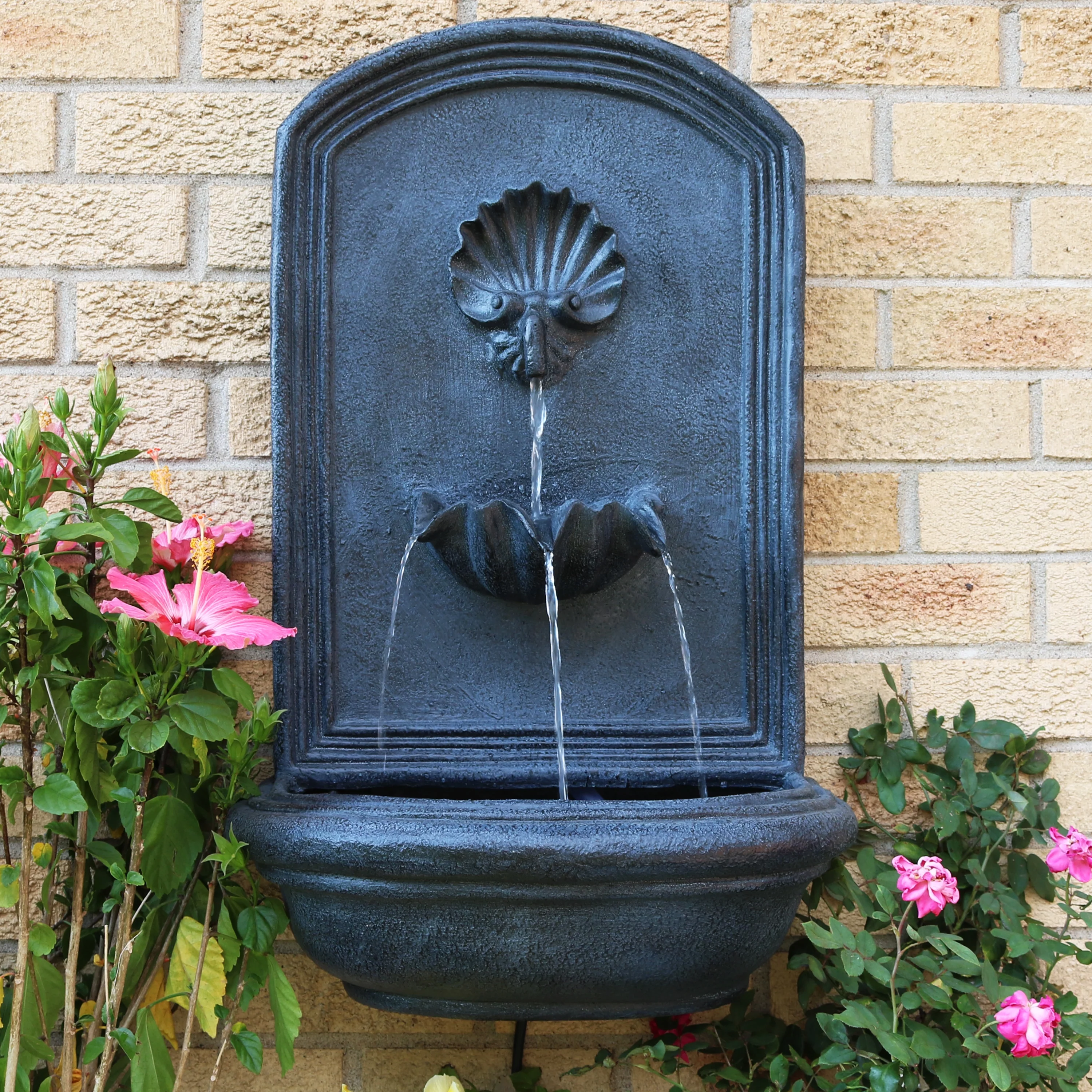 Sunnydaze Seaside Outdoor Solar Wall Fountain - 27