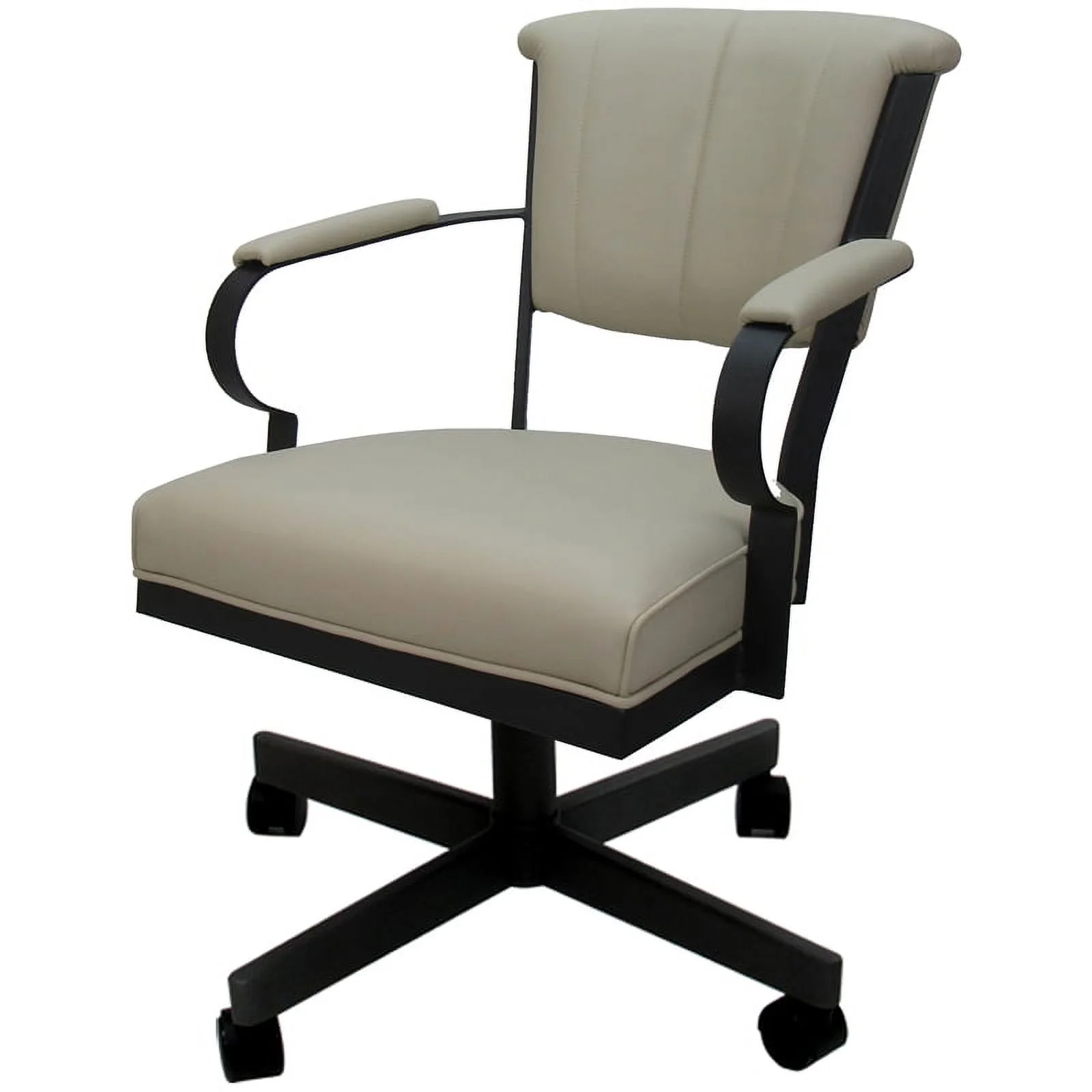 Miami Swivel Tilt Metal Caster Chair - Beige Vinyl - Black Frame