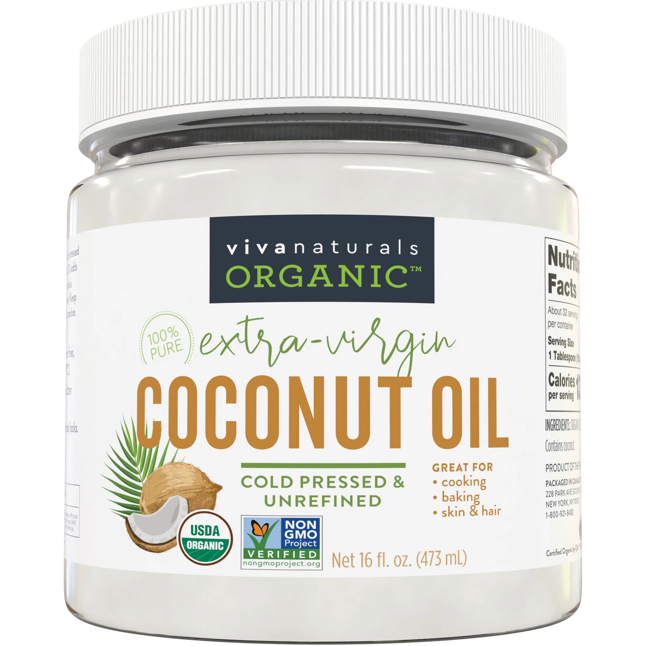 Viva Naturals Organic Extra-Virgin Coconut Oil, 16 fl oz (473 ml)