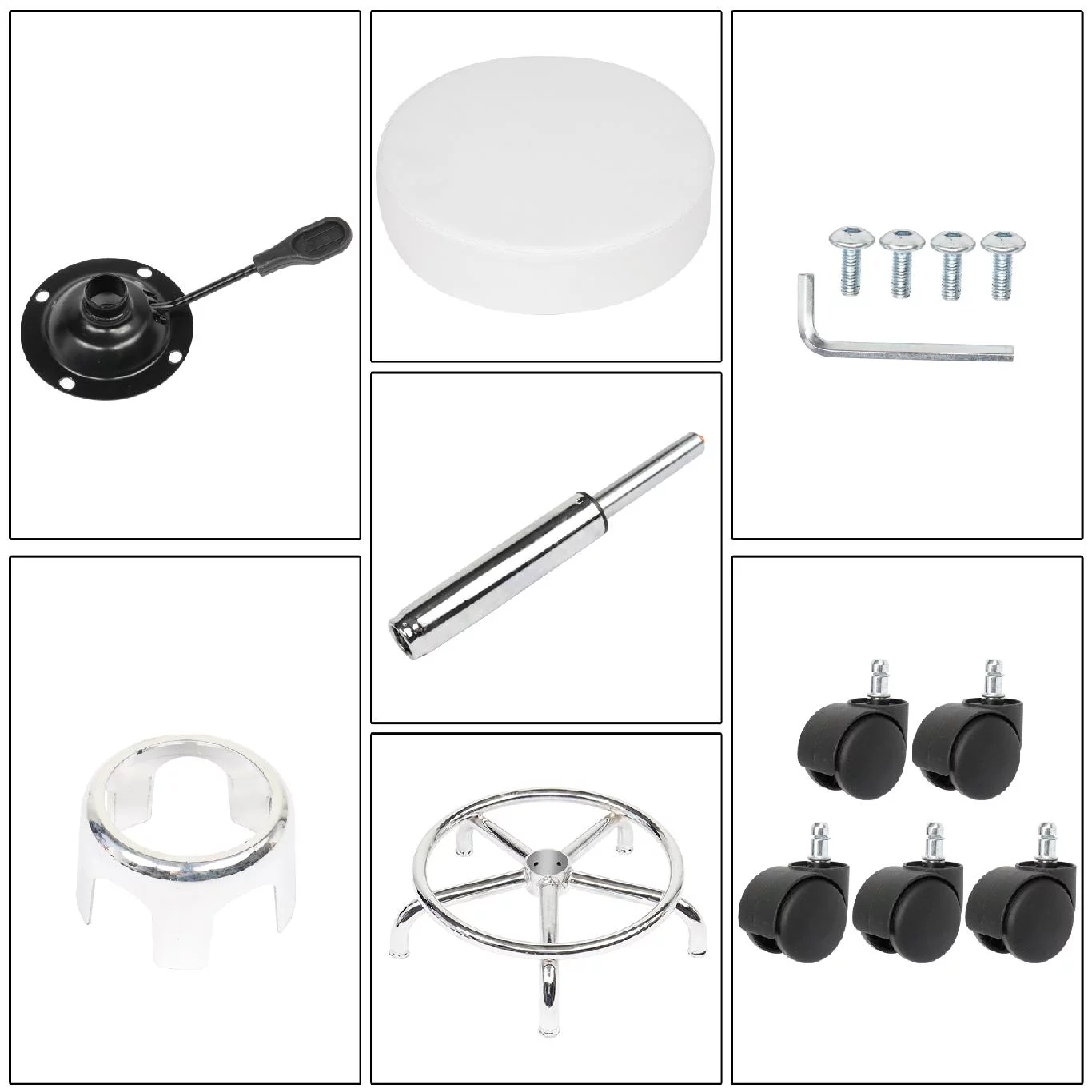 OmySalon Adjustable Salon Chair Stool with 360-Degree Rolling Wheel White