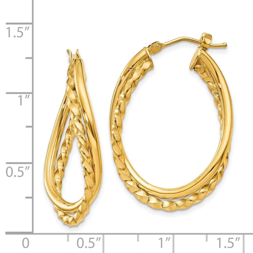 Primal Gold 14 Karat Yellow Gold Textured and Polished Twist Hoop Earrings