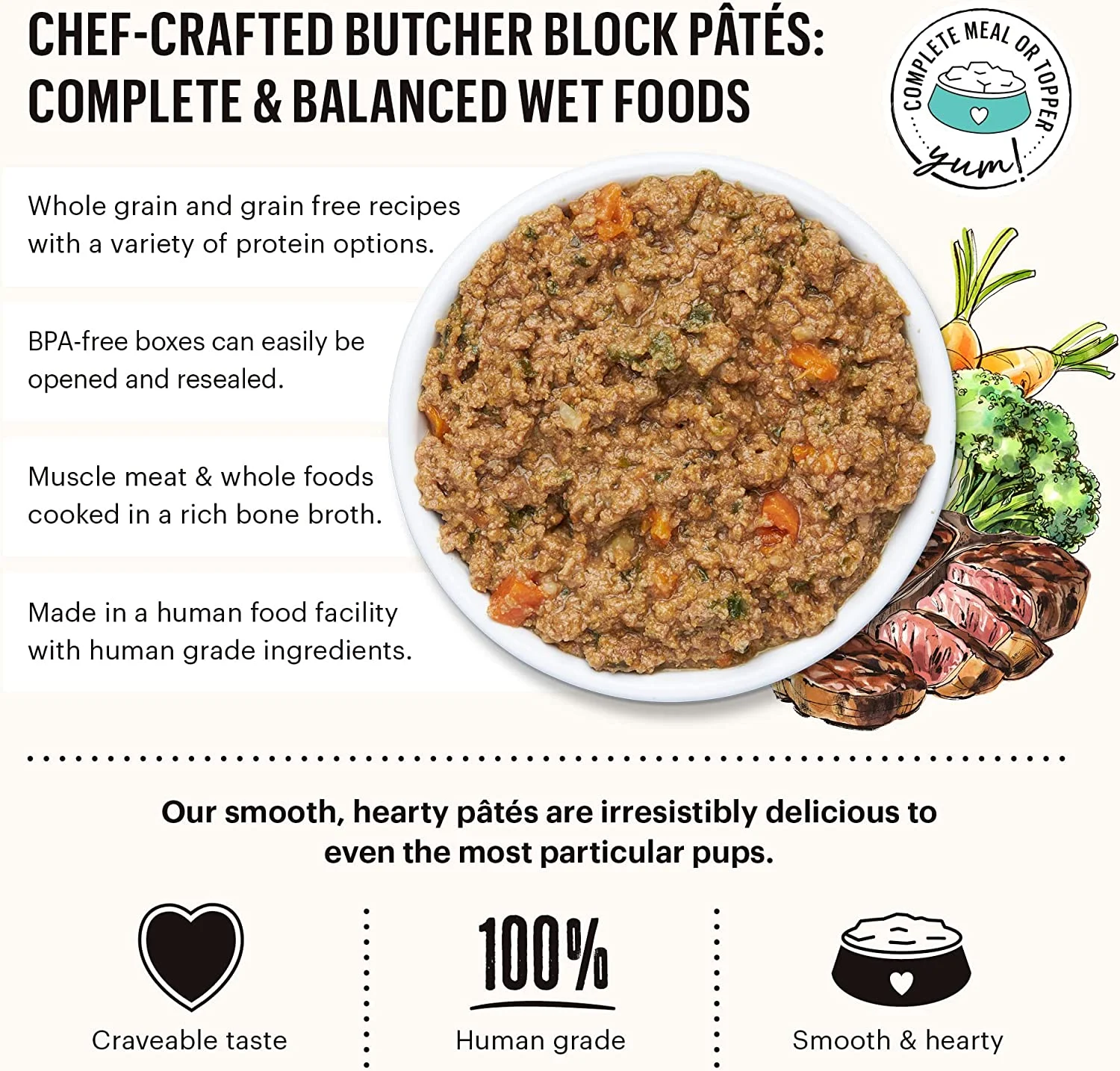 The Honest Kitchen Butcher Block Pate Wet Dog Food - Beef, Lamb & Spring Veggies (Pack of 6)