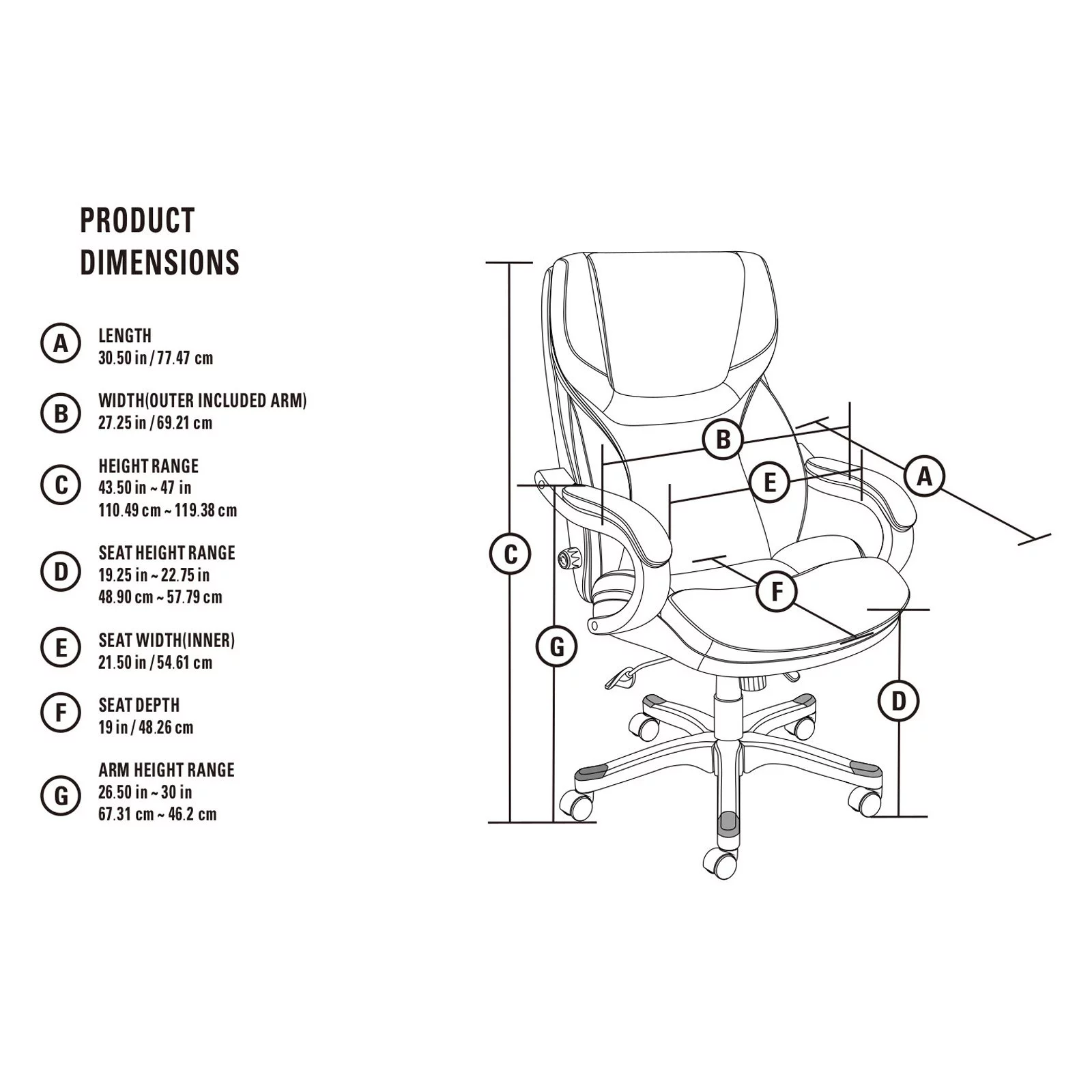 Serta Adjustable Height Eco-Leather Executive Office Chair - Black