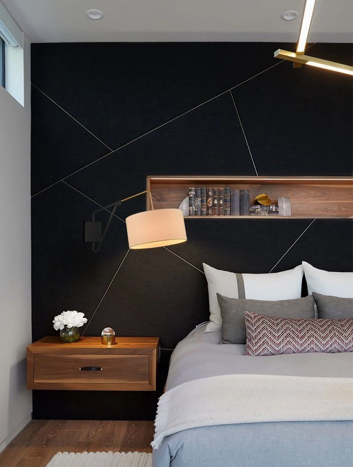 Bedroom Swing Arm Wall Lamp Bedside Wall Sconce Plug in/Wall Mount 1-Light