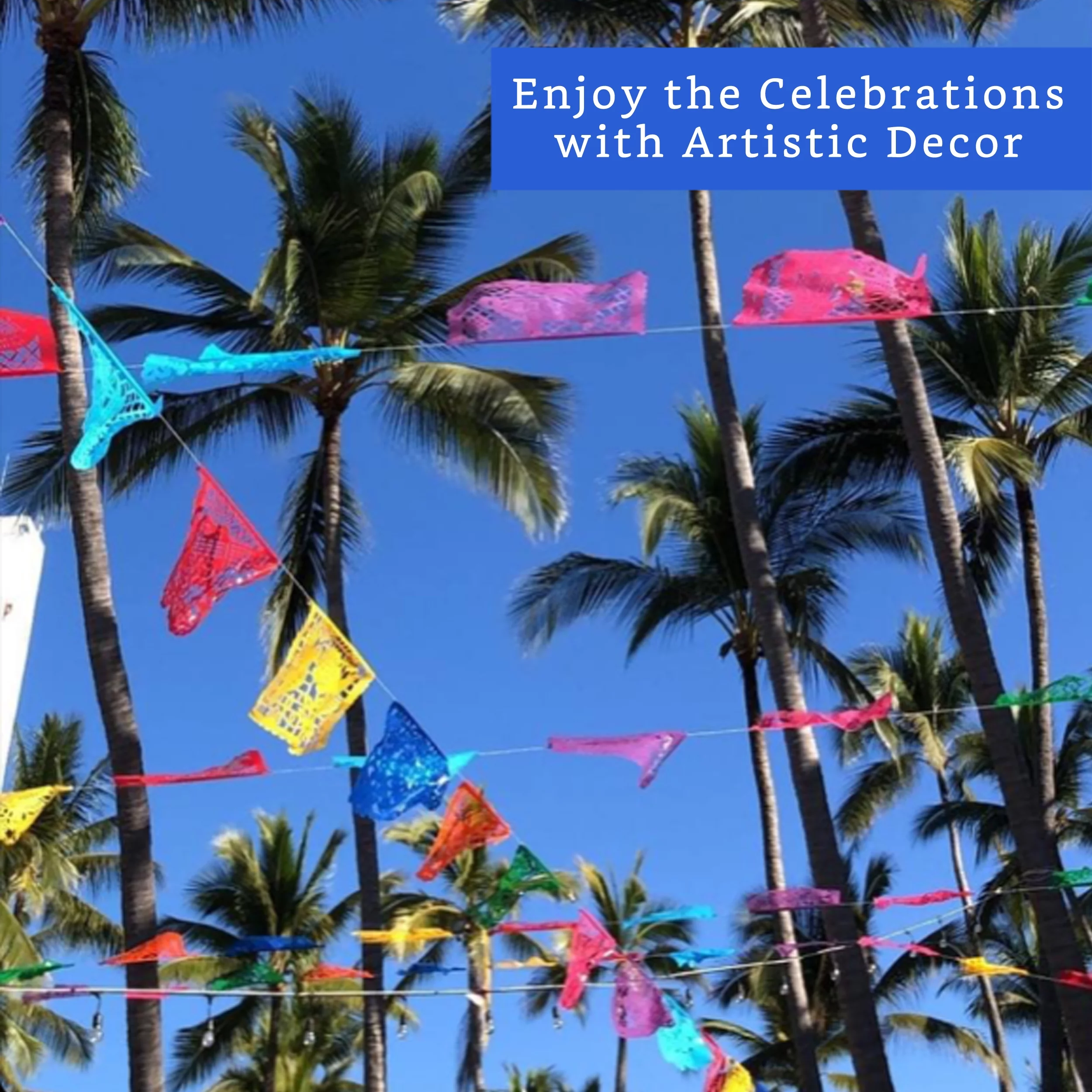 Mexican Party Banners (5 Pack with 10 Tissue Paper Flags per Banner) - Papel Picado Mexicano by Fiesta Wraps