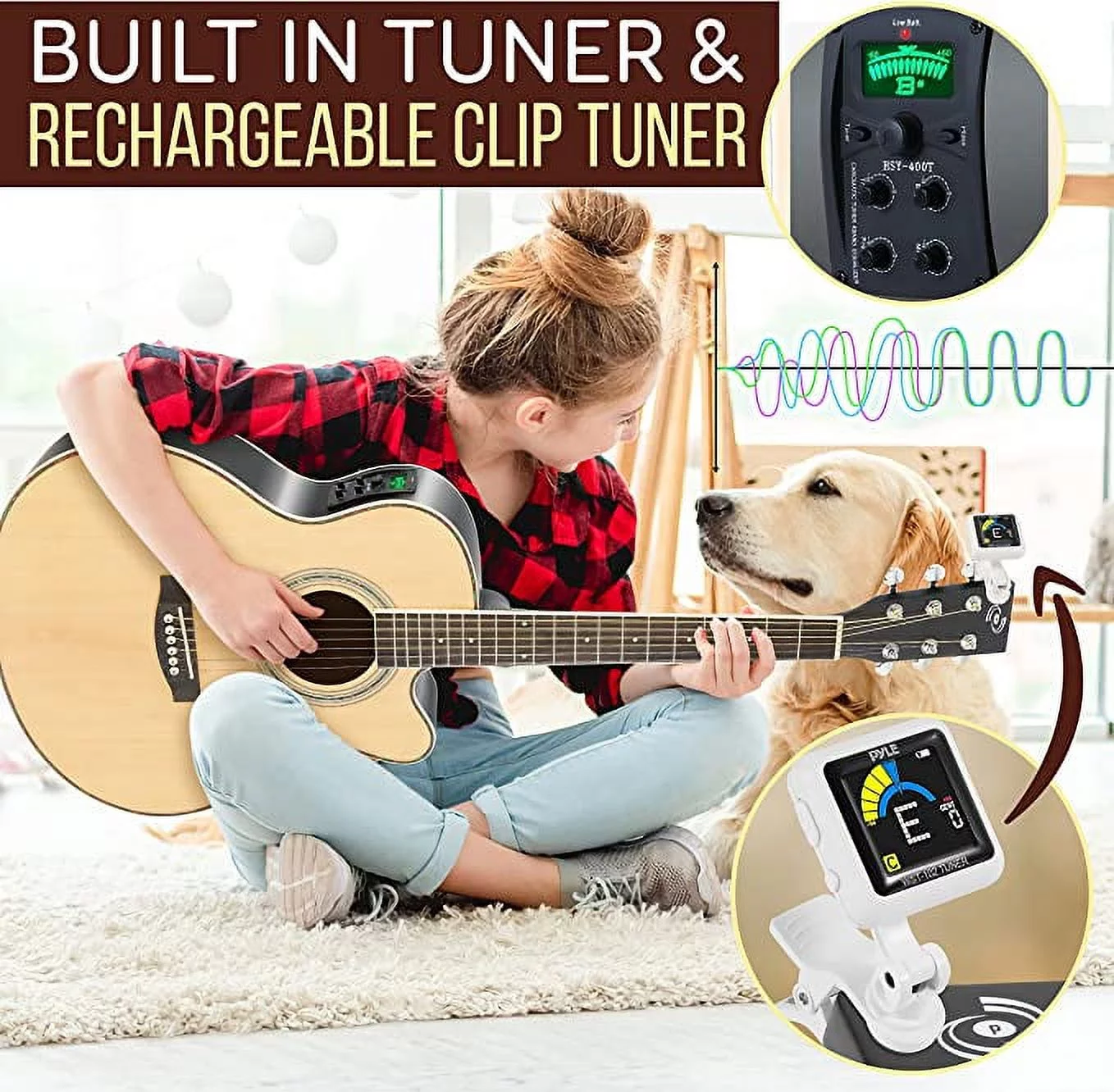 Pyle Acoustic Electric Cutaway Guitar 3/4 Scale 36” Steel String Spruce Wood W/ Gig Bag, 4-Band EQ