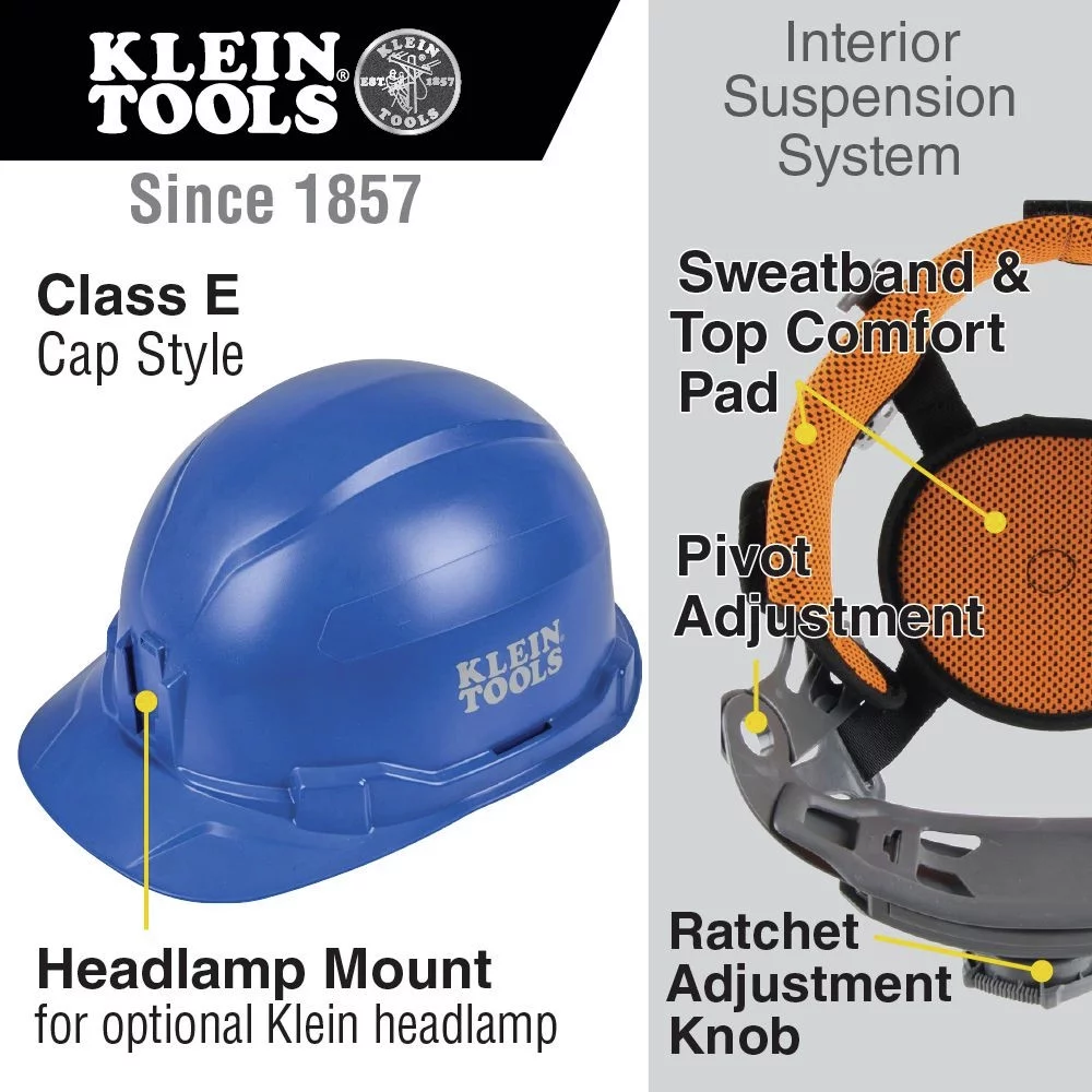 Klein Tools 60248 Non-Vented Cap Style Hard Hat - Blue