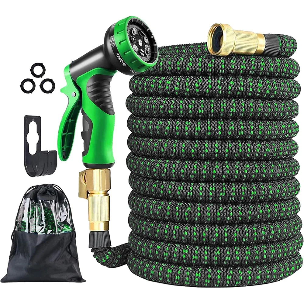 Expandable Garden Hose 50 ft with 10 Functions Hose Sprayer, Flexible Garden Hose Leak-Proof with Natural Latex, No-Kink Collapsible Hose Green
