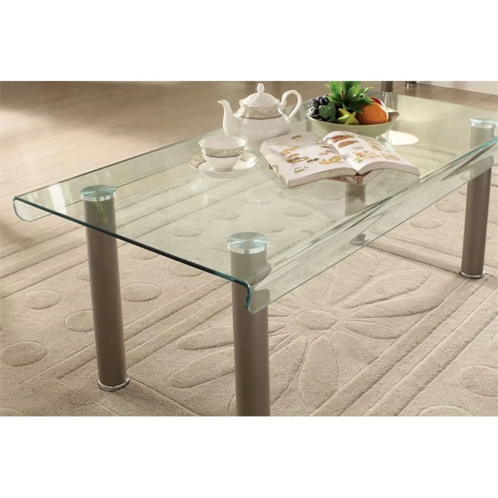 Furniture of America Karnette Glass Top Coffee Table in Champagne Gold