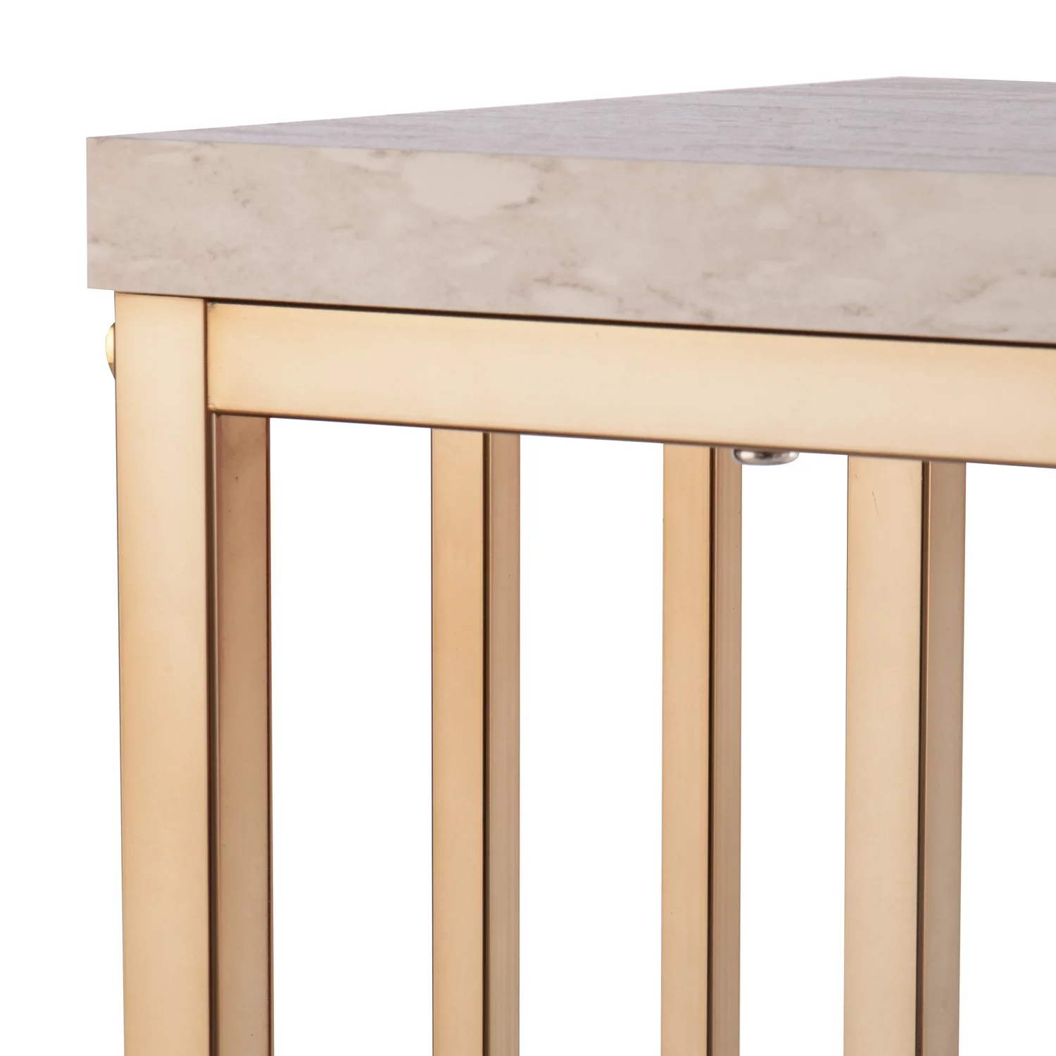 SEI Furniture Brexlyn Faux Stone Top Console Table in Champagne and White