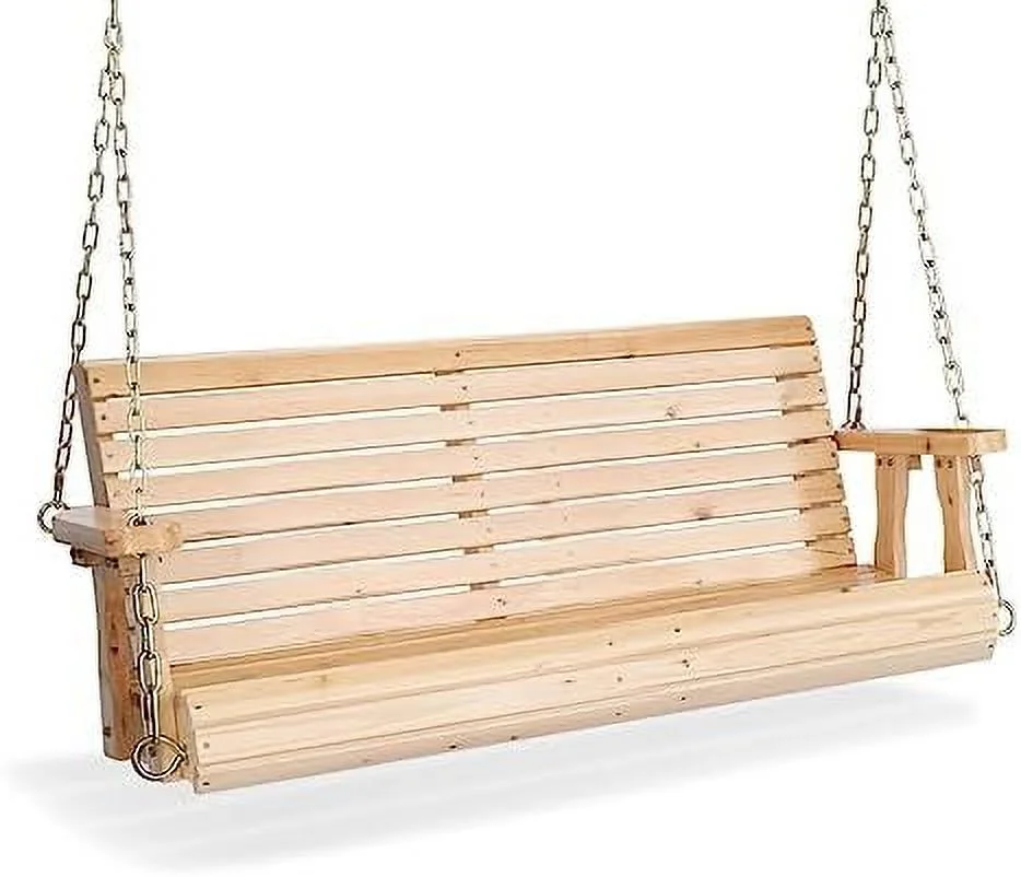 YPDCHB Upgraded Patio Wooden Porch Swing for Courtyard & Garden  Heavy Duty 880 LBS Swing Chair Bench with Hanging Chains for Outdoors (5 FT  White)