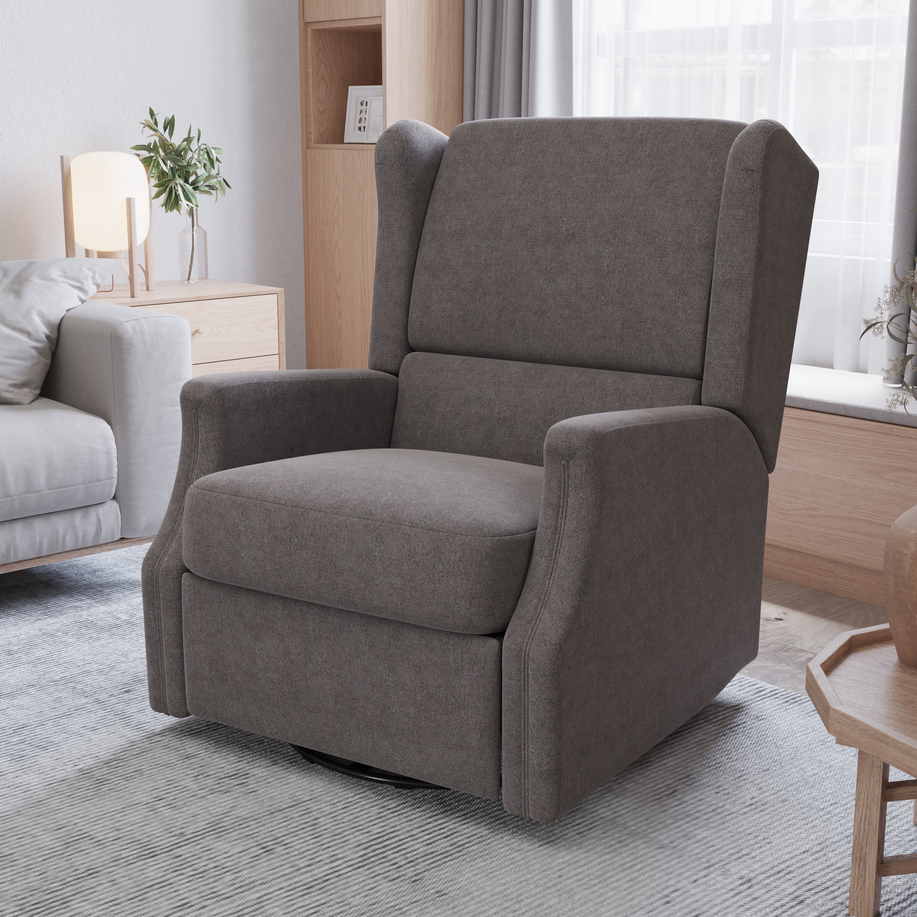 Merrick Lane 3-in-1 Wingback Manual Recliner Rocker Swivel Glider Chair in Dark Gray