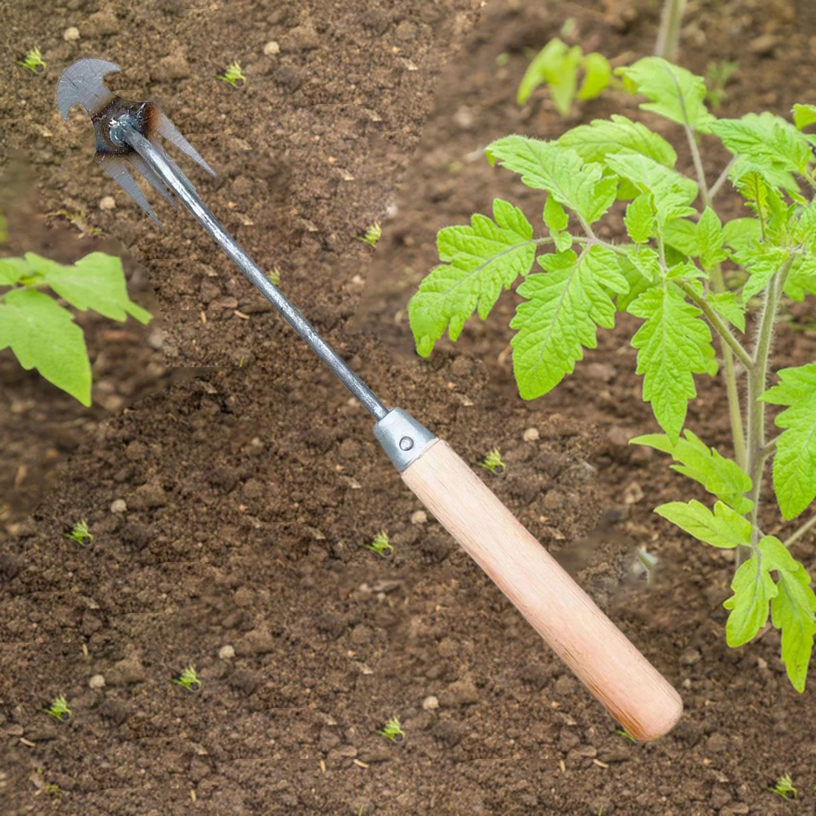 Weeding Artifact Uprooting Weeding Tool Portable Gardening Agricultural Tools Hand Cultivator Rake Hoe Tiller Tool for Vegetable Planting Wood handle