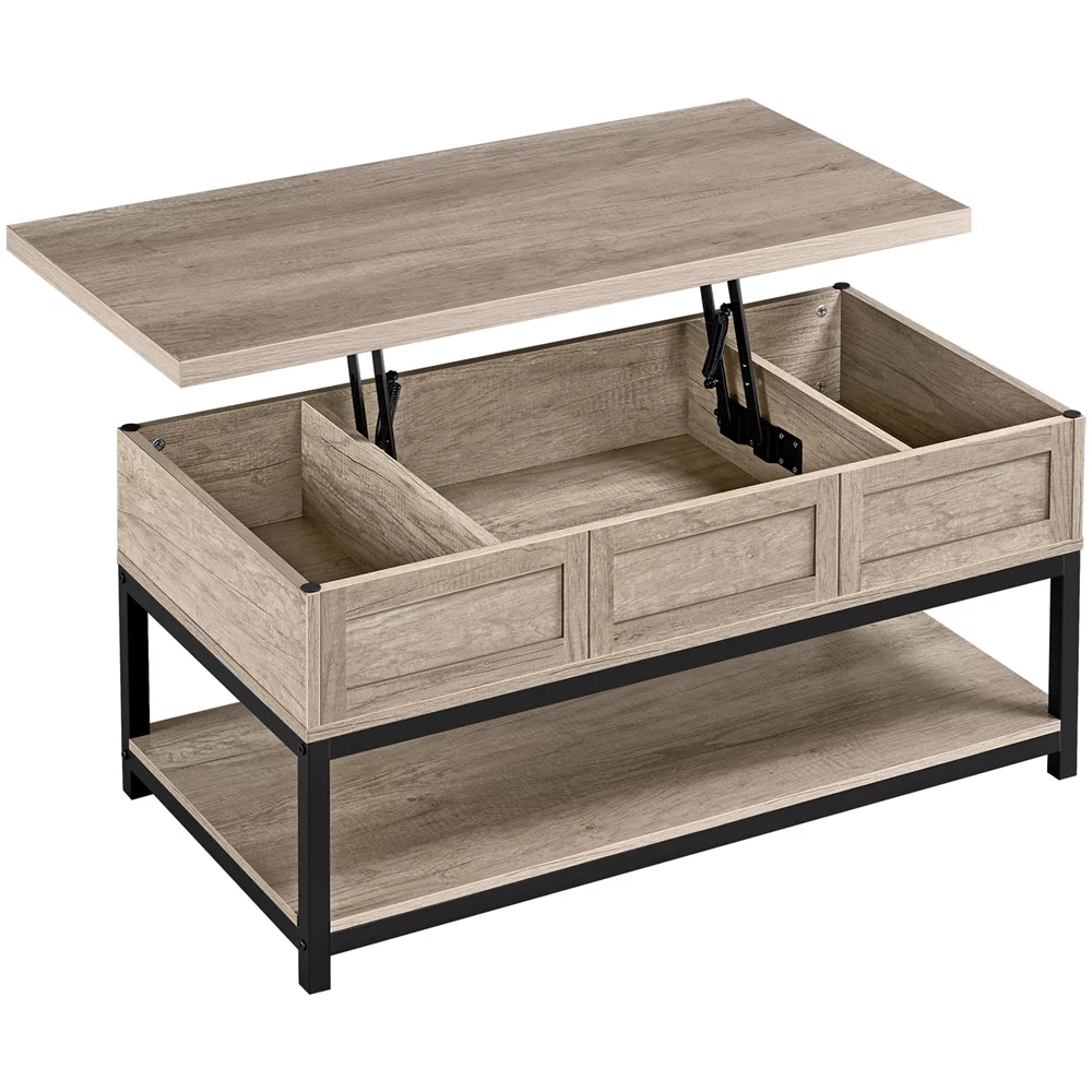 Topeakmart Wooden Lift Top Coffee Table with Hidden Compartments, Classic Gray