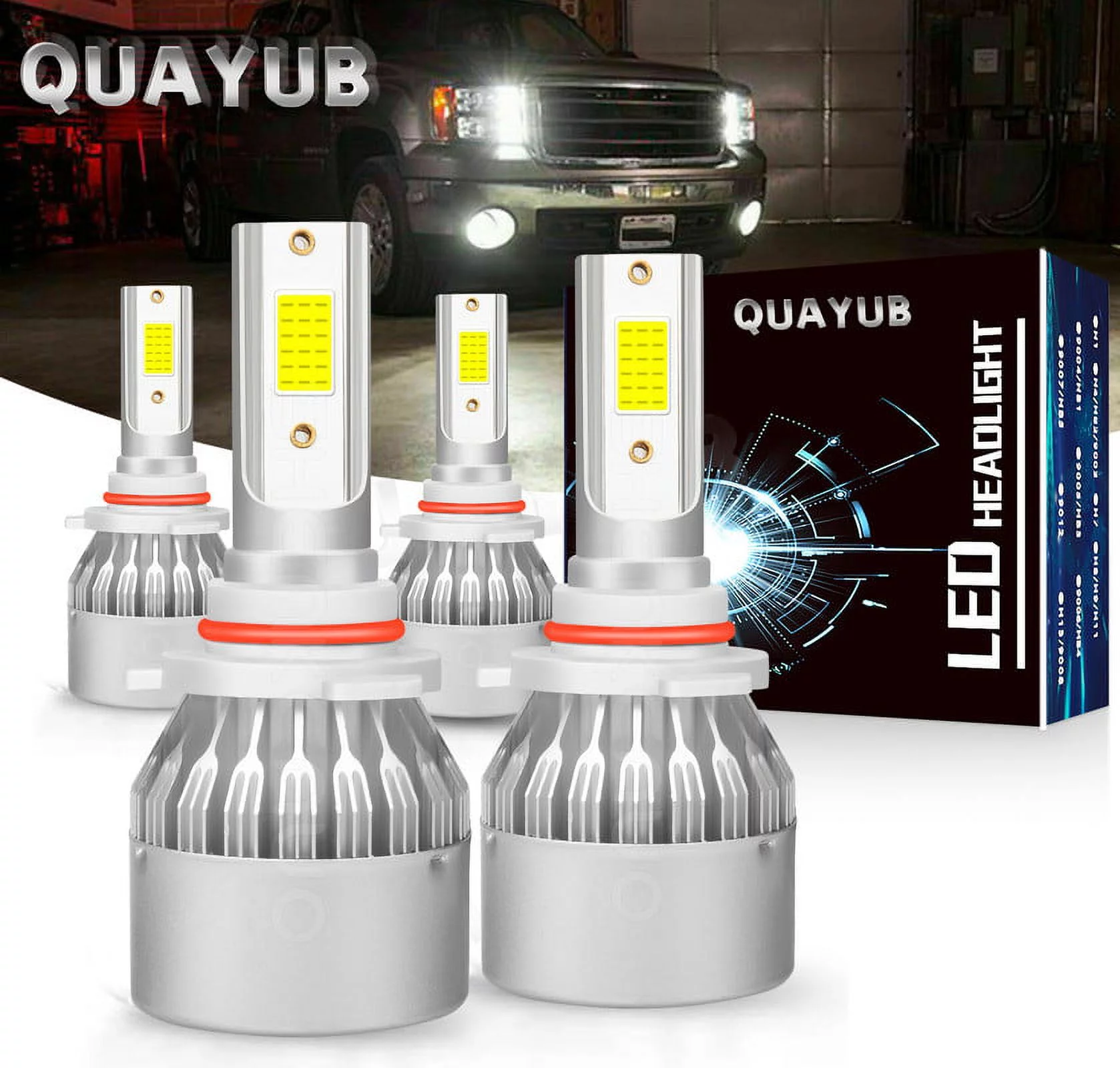 For GMC Sierra 1500 2500HD 1999-2000 2001 2002 4x 6000K LED Headlight High Low Beam Bulbs Kit