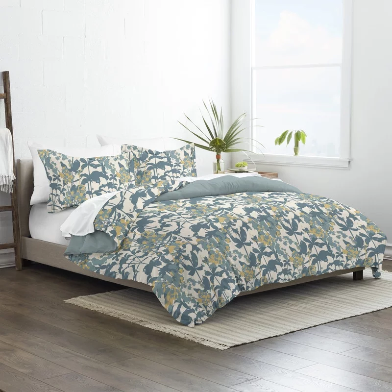Noble Linens Teal Boho Flower Reversible 3-Piece Duvet Cover Set, Full/Queen